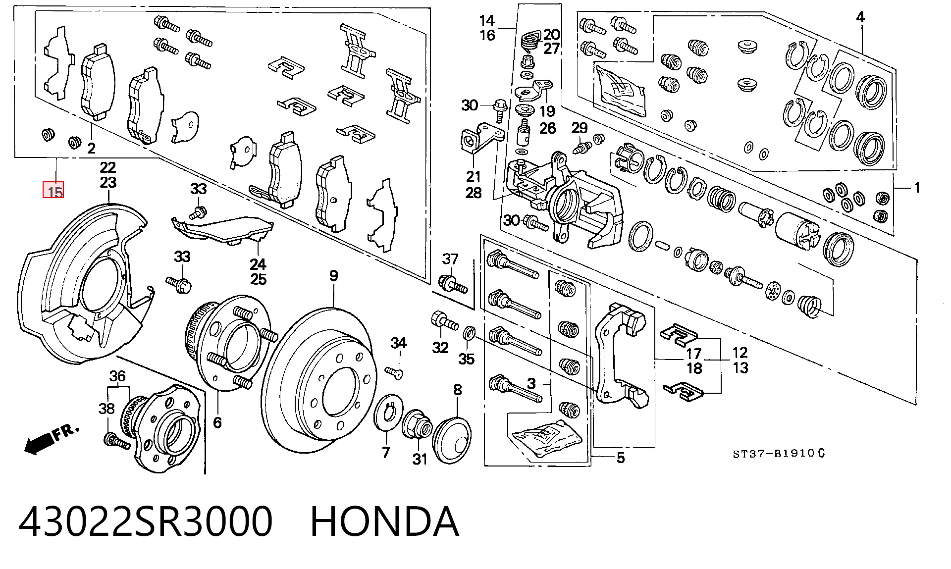 43022SR3000 Honda Okładziny (klocki) do hamulców tarczowych tylne