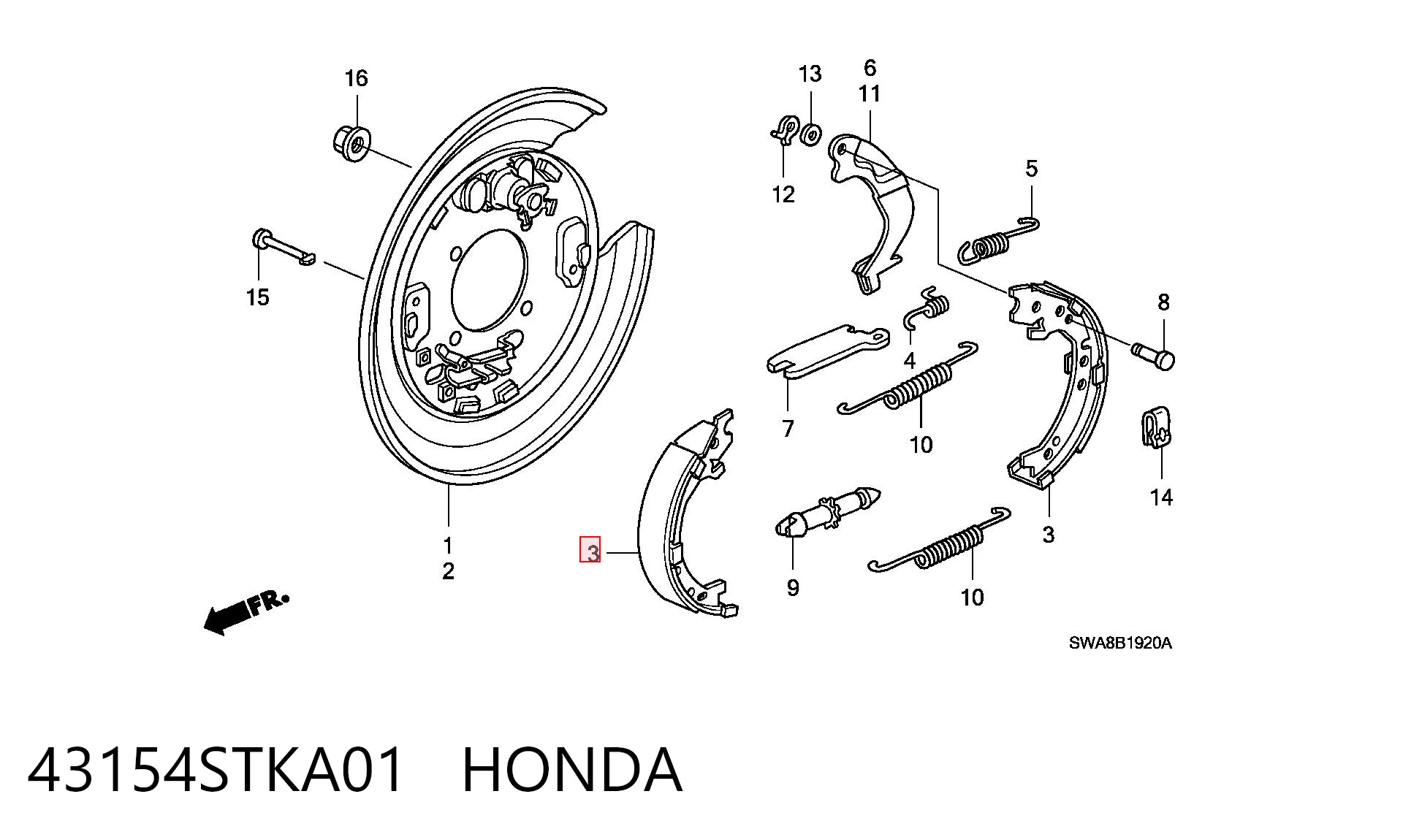 43154STKA01 Honda Klocki hamulca ręcznego