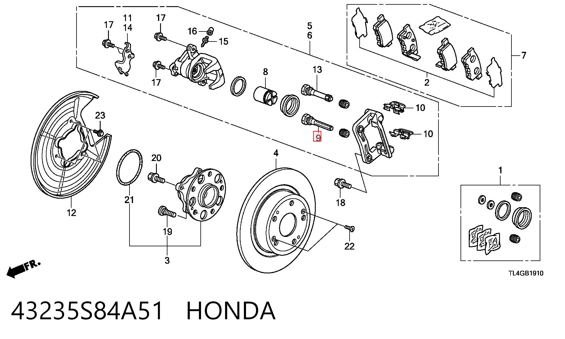 43235S84A51 Honda Prowadnica zacisku tylnego