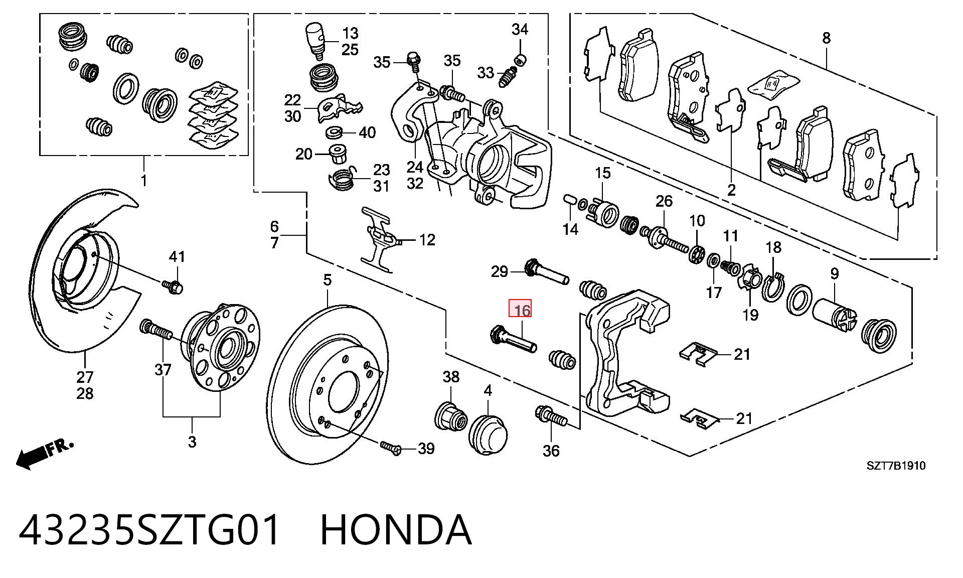 43235SZTG01 Honda Prowadnica zacisku tylnego dolna