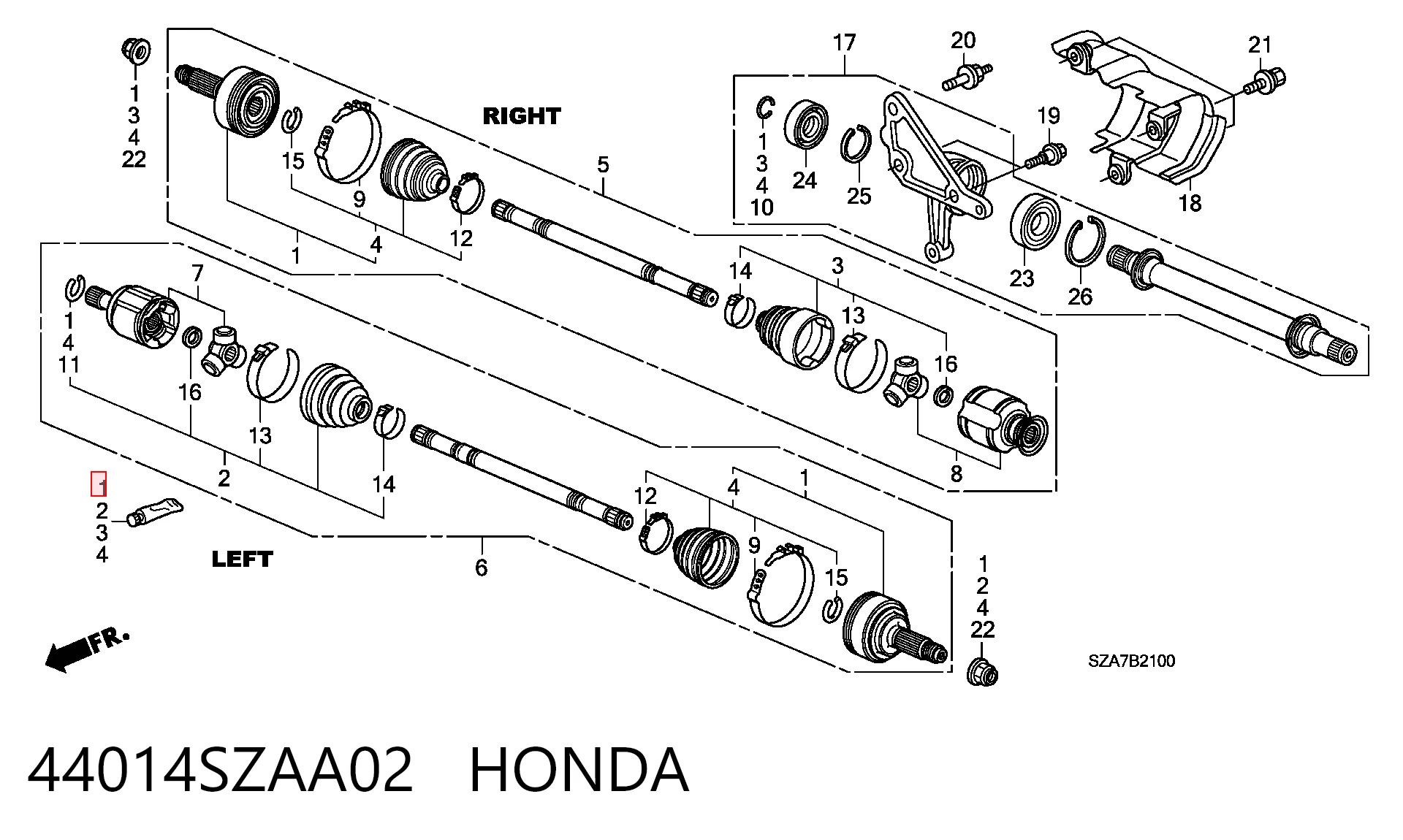 44014SZAA02 Honda Przegub homokinetyczny przedni zewnętrzny