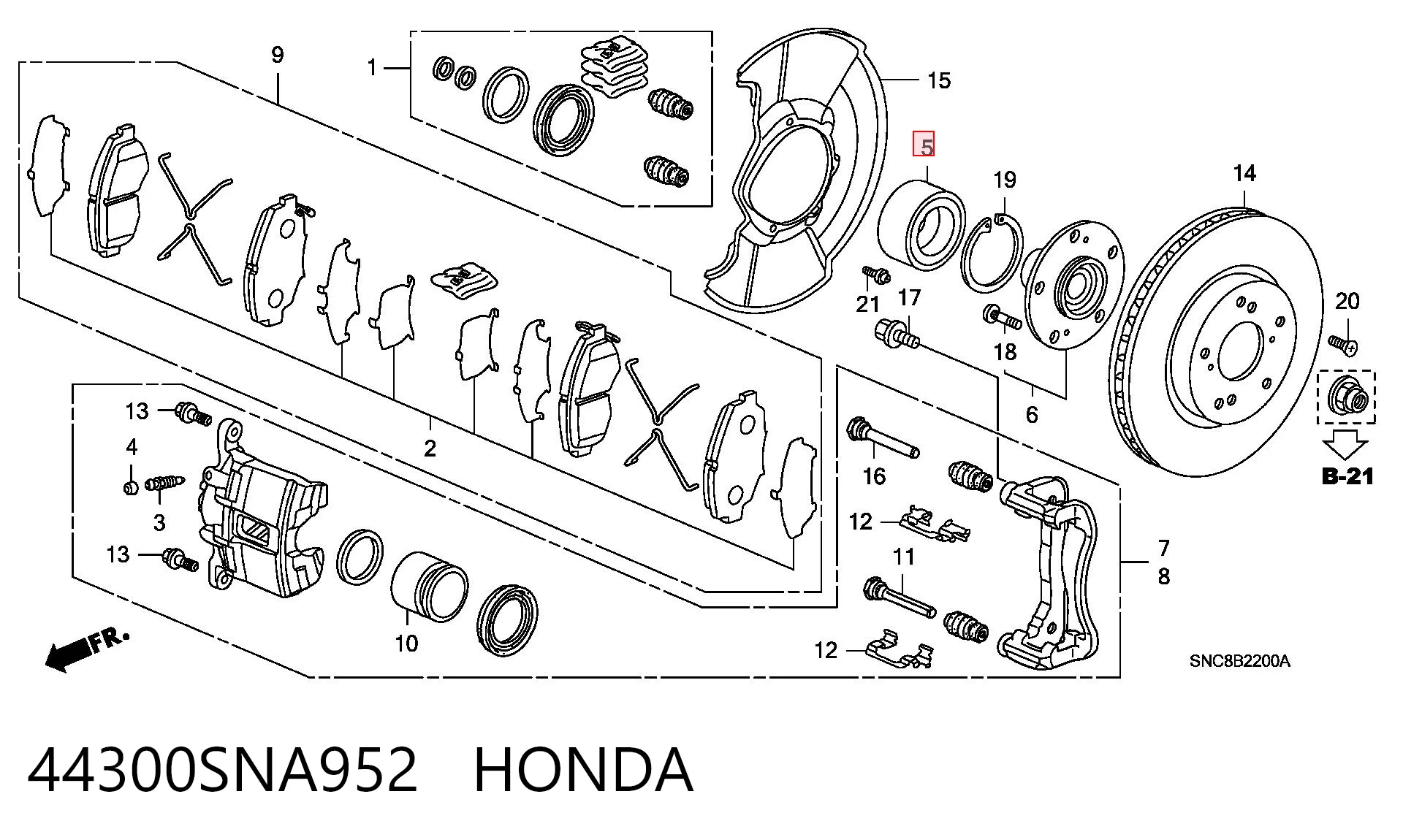 44300SNA952 Honda Łożysko piasty przedniej