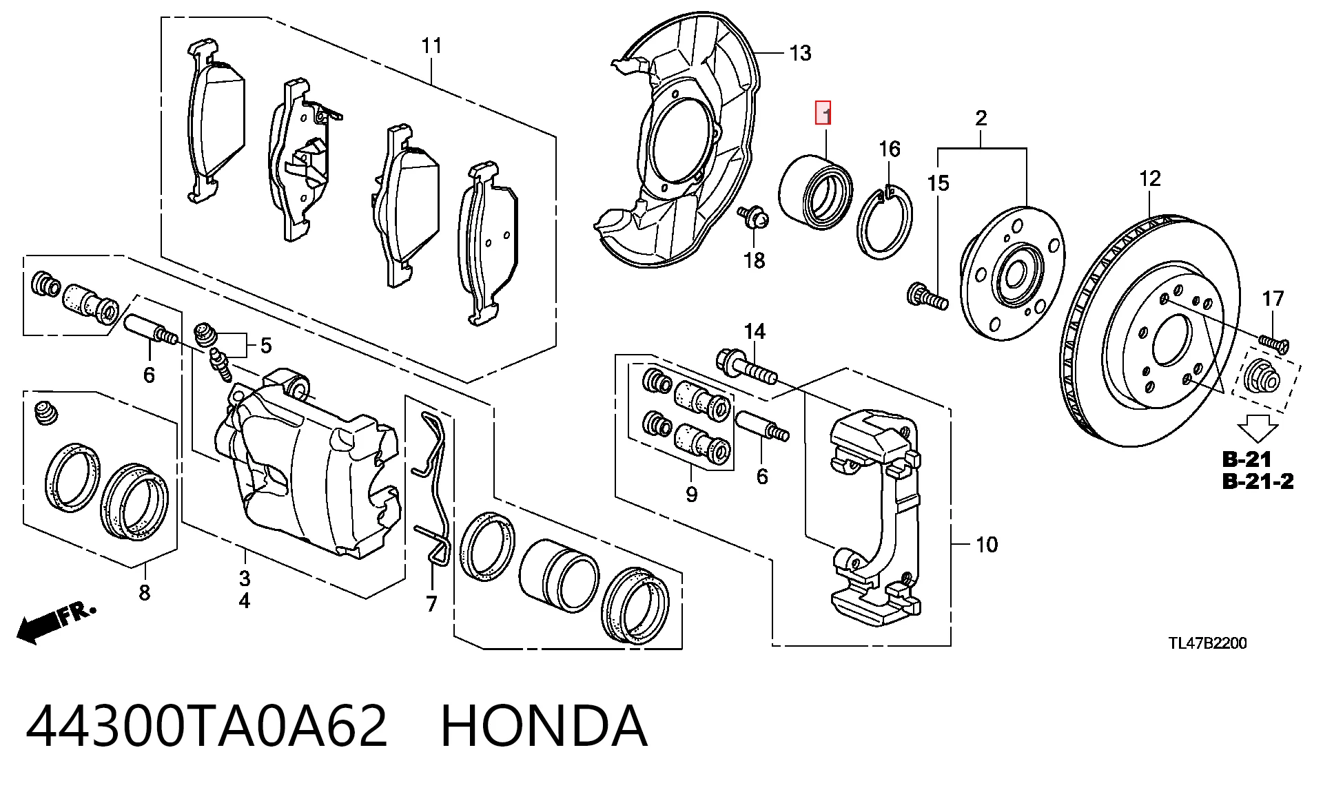 44300TA0A62 Honda Łożysko piasty przedniej