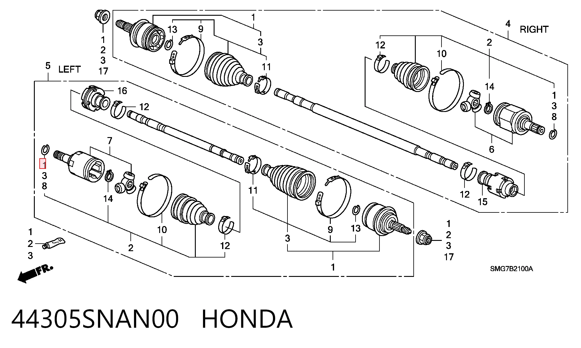 44305SNAN00 Honda Przegub homokinetyczny przedni zewnętrzny