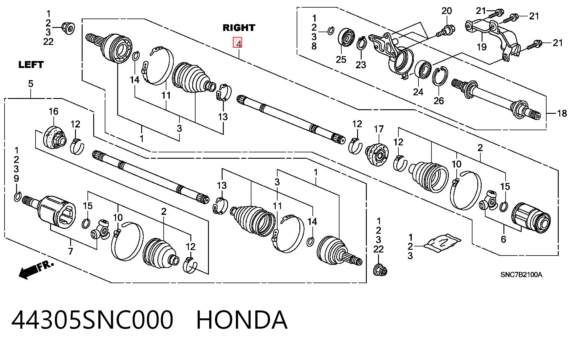 44305SNC000 Honda Półoś napędowa przednia prawa