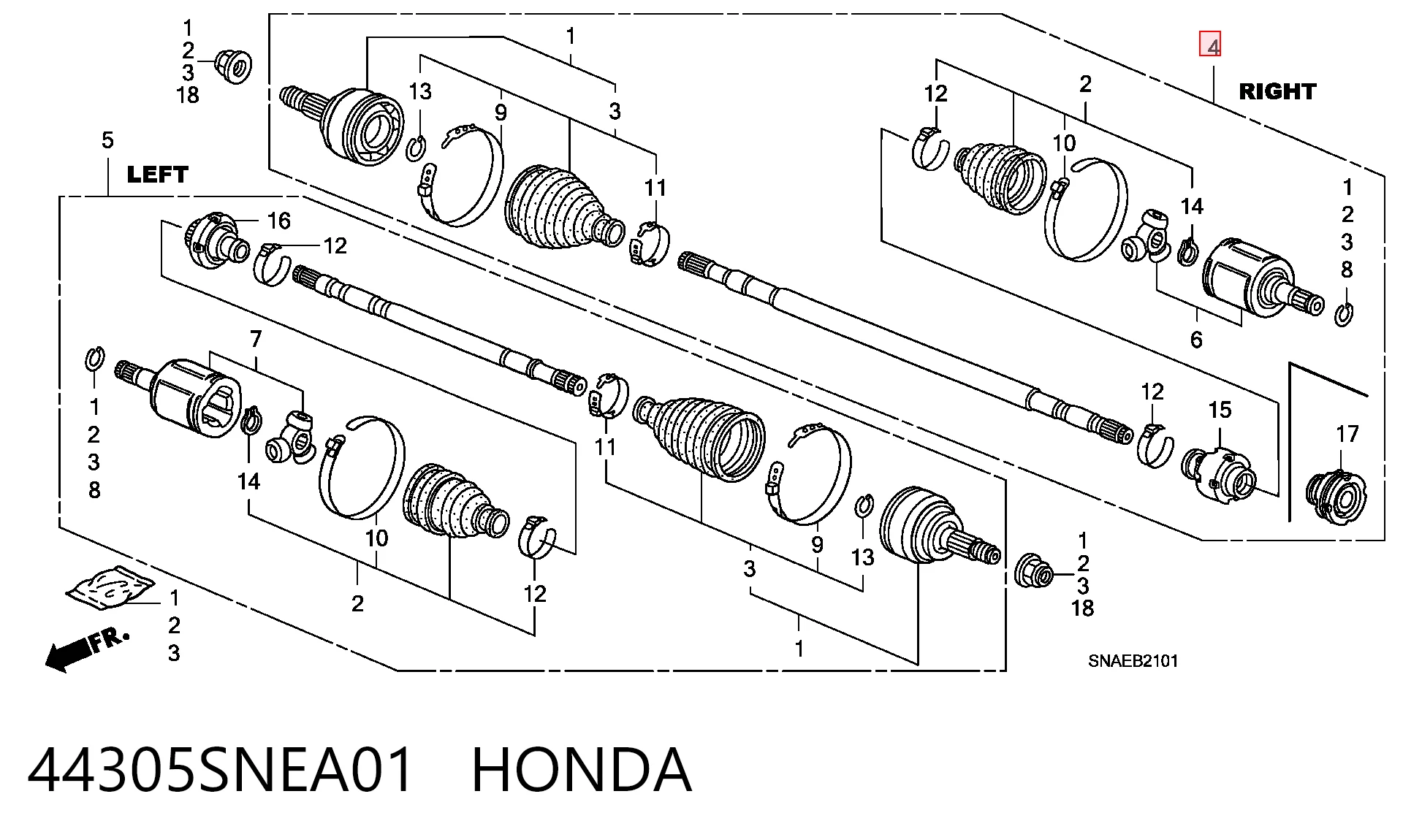 44305SNEA01 Honda Półoś napędowa przednia prawa