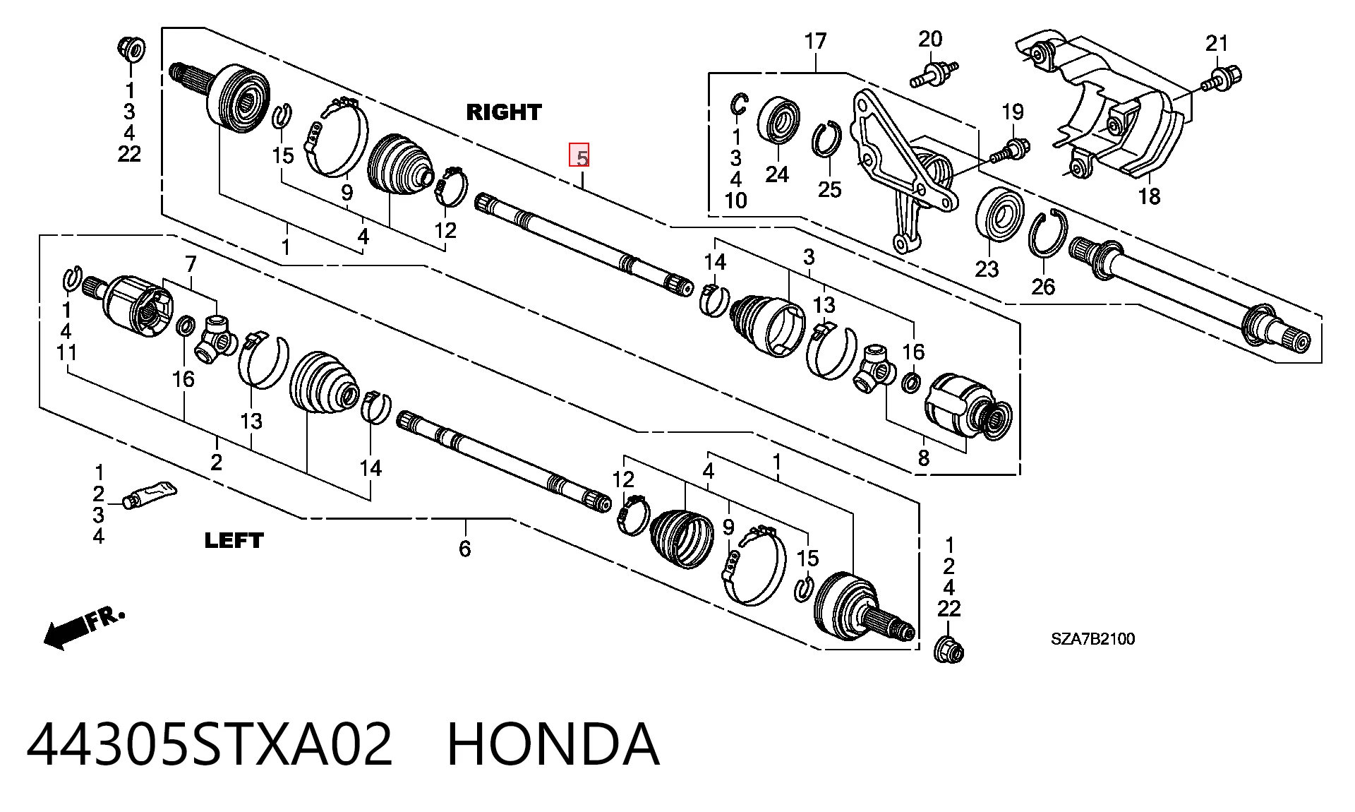 44305STXA02 Honda Półoś napędowa przednia prawa