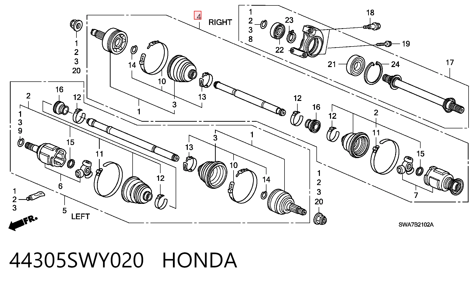 Do koszyka Półoś napędowa przednia prawa Honda CR-V III RE