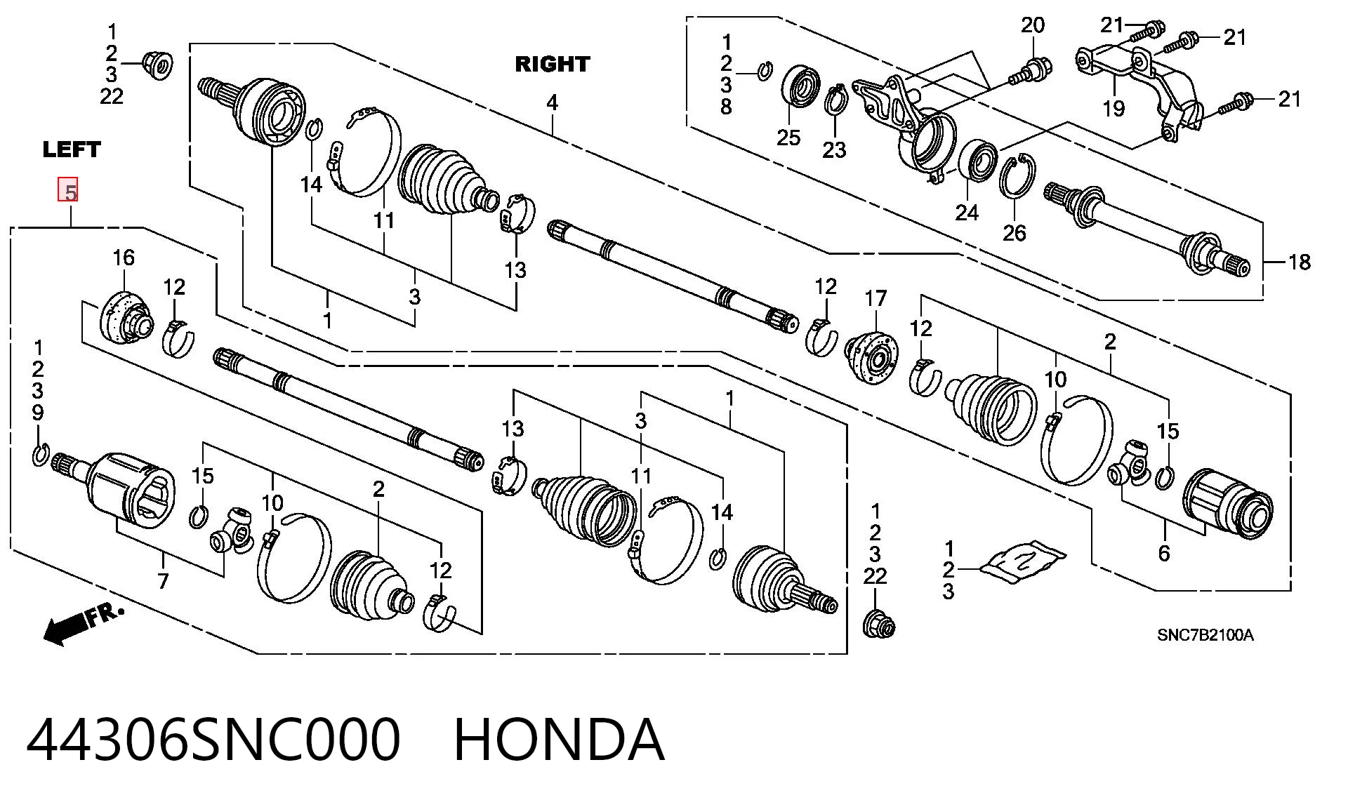 44306SNC000 Honda Półoś napędowa przednia lewa