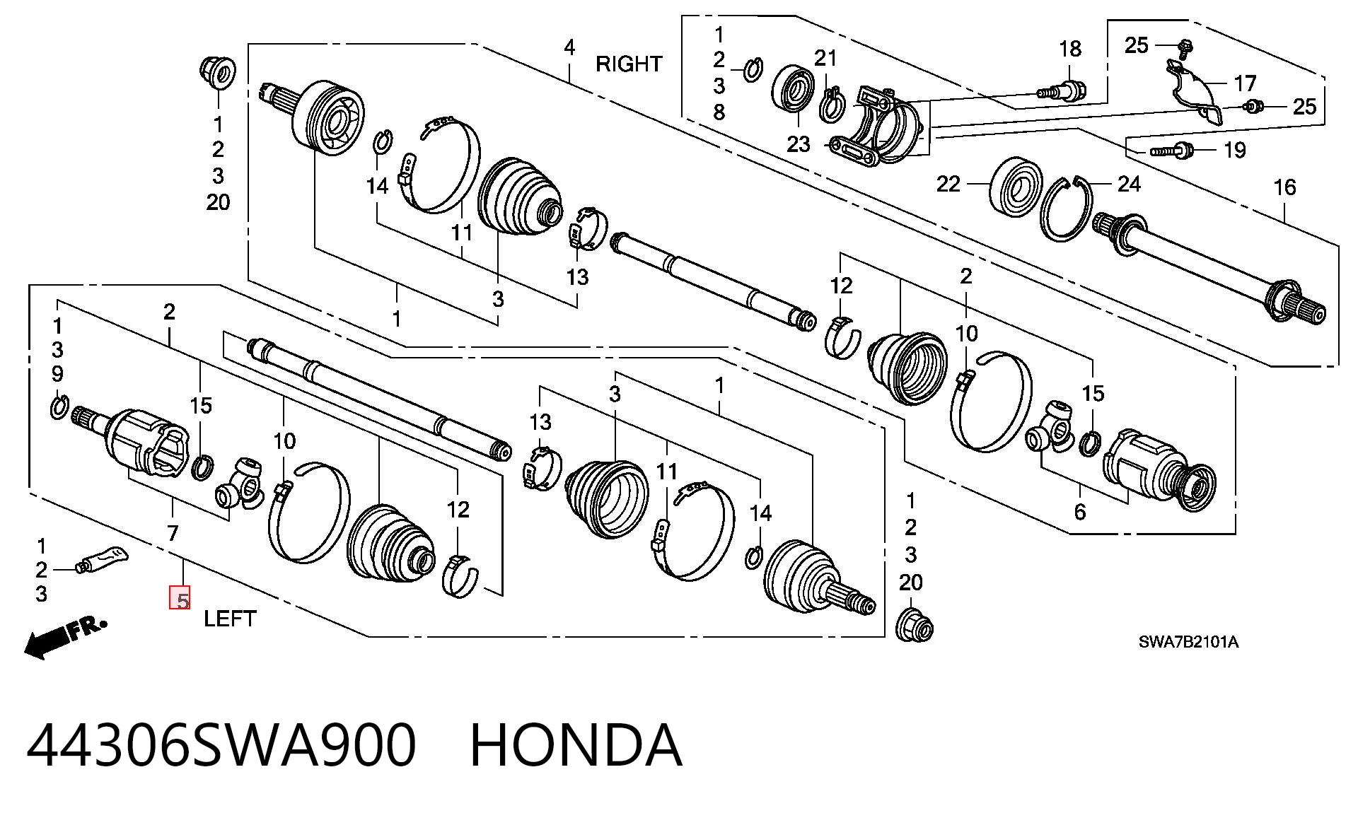 44306SWA900 Honda Półoś napędowa przednia lewa
