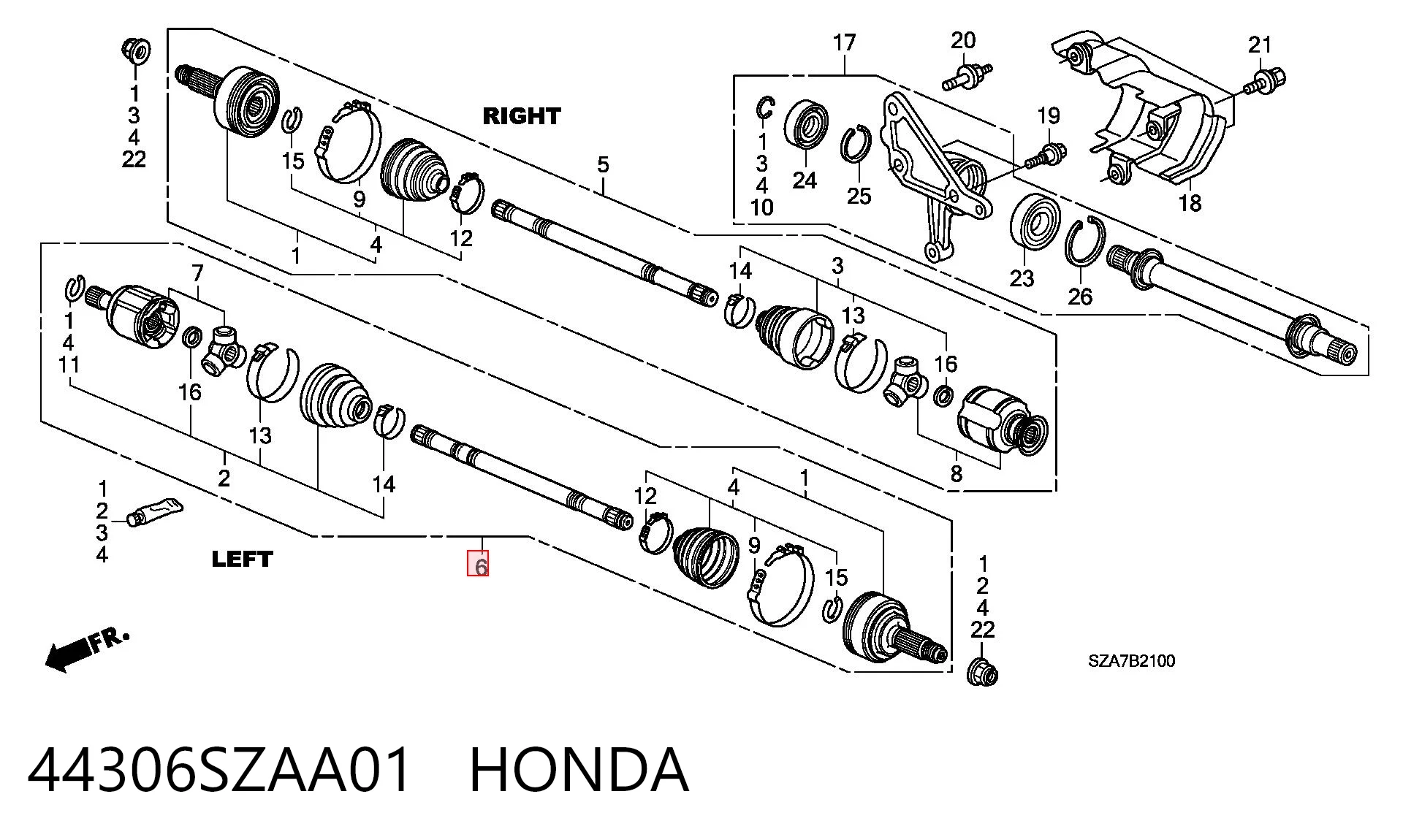 44306SZAA01 Honda Półoś napędowa przednia lewa