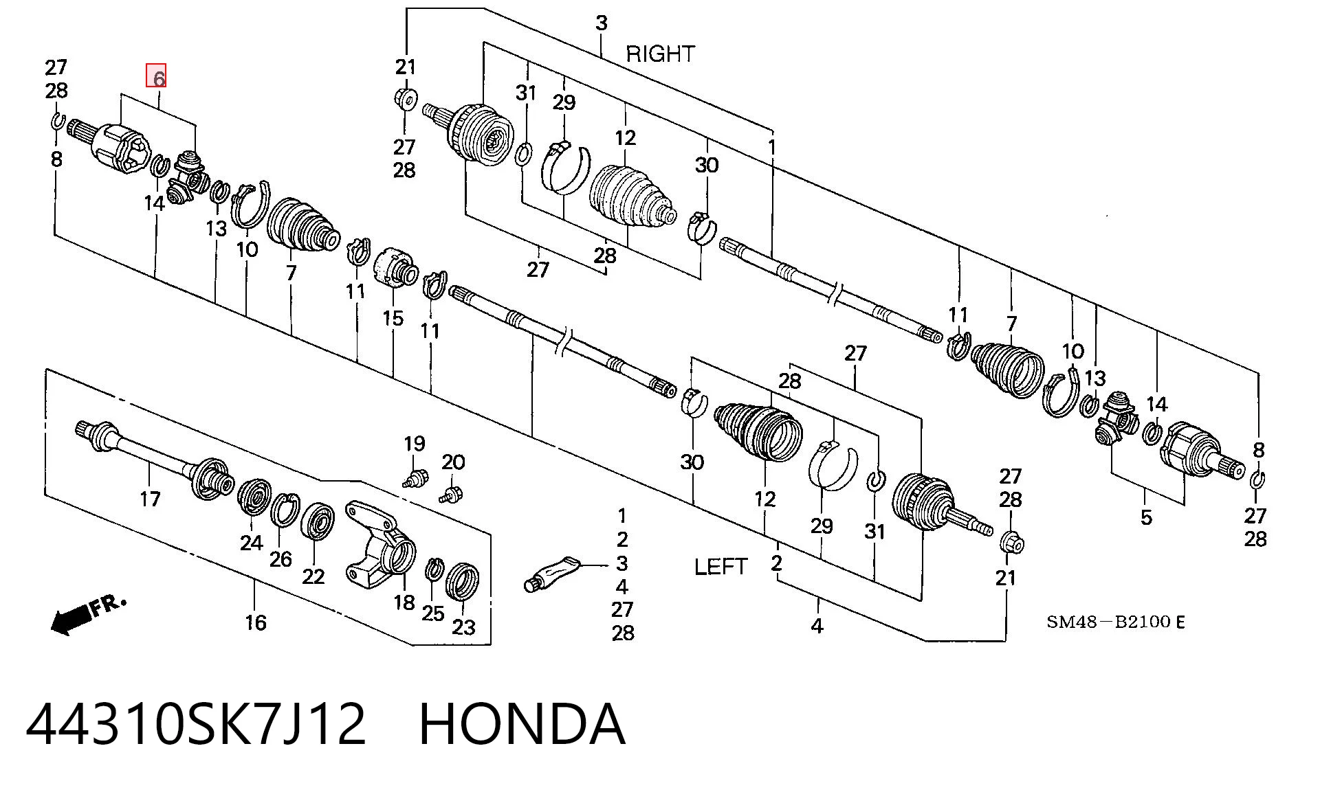 Przegub homokinetyczny wewnętrzny przedni lewy do Honda Concerto  HW