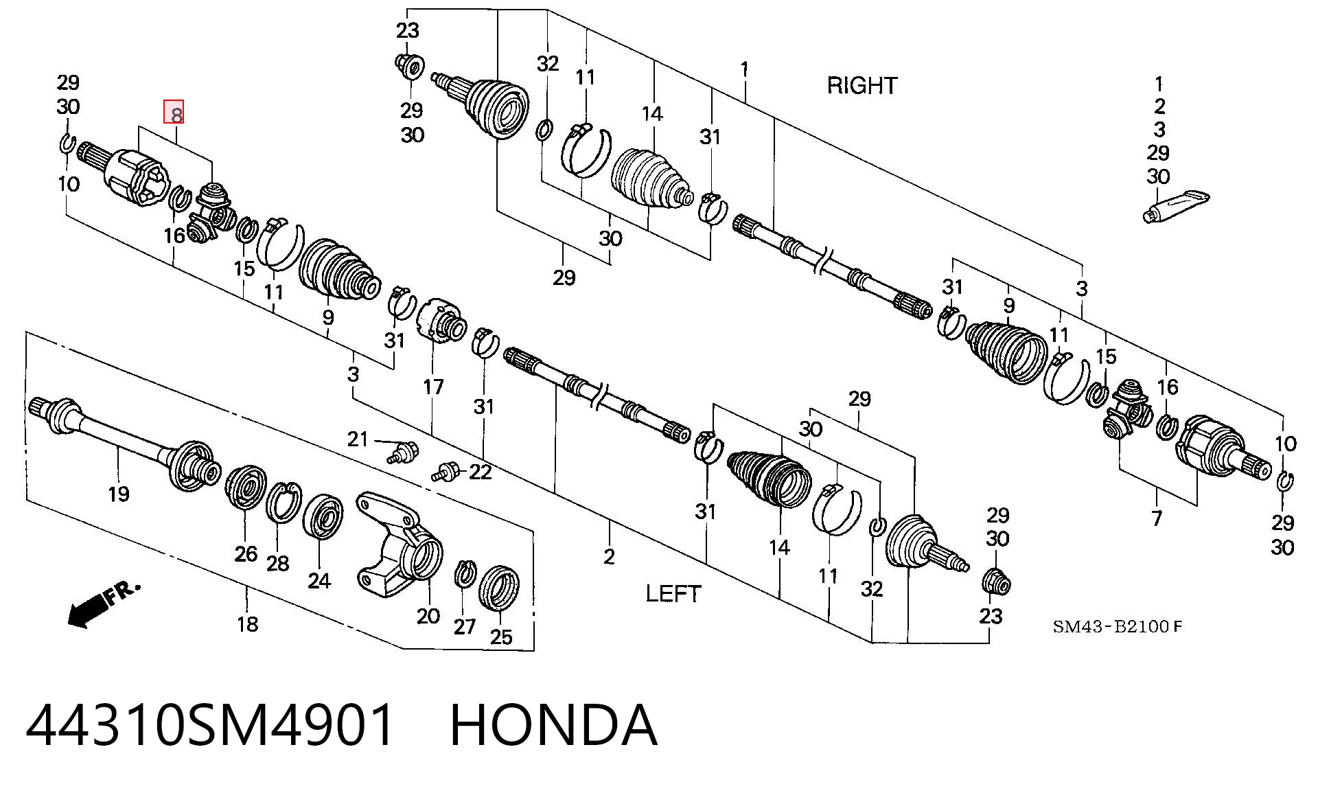 Do koszyka Przegub homokinetyczny wewnętrzny przedni lewy Honda Concerto  HW