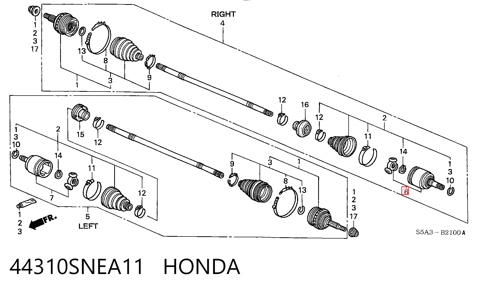 44310SNEA11 Honda Przegub homokinetyczny wewnętrzny przedni prawy