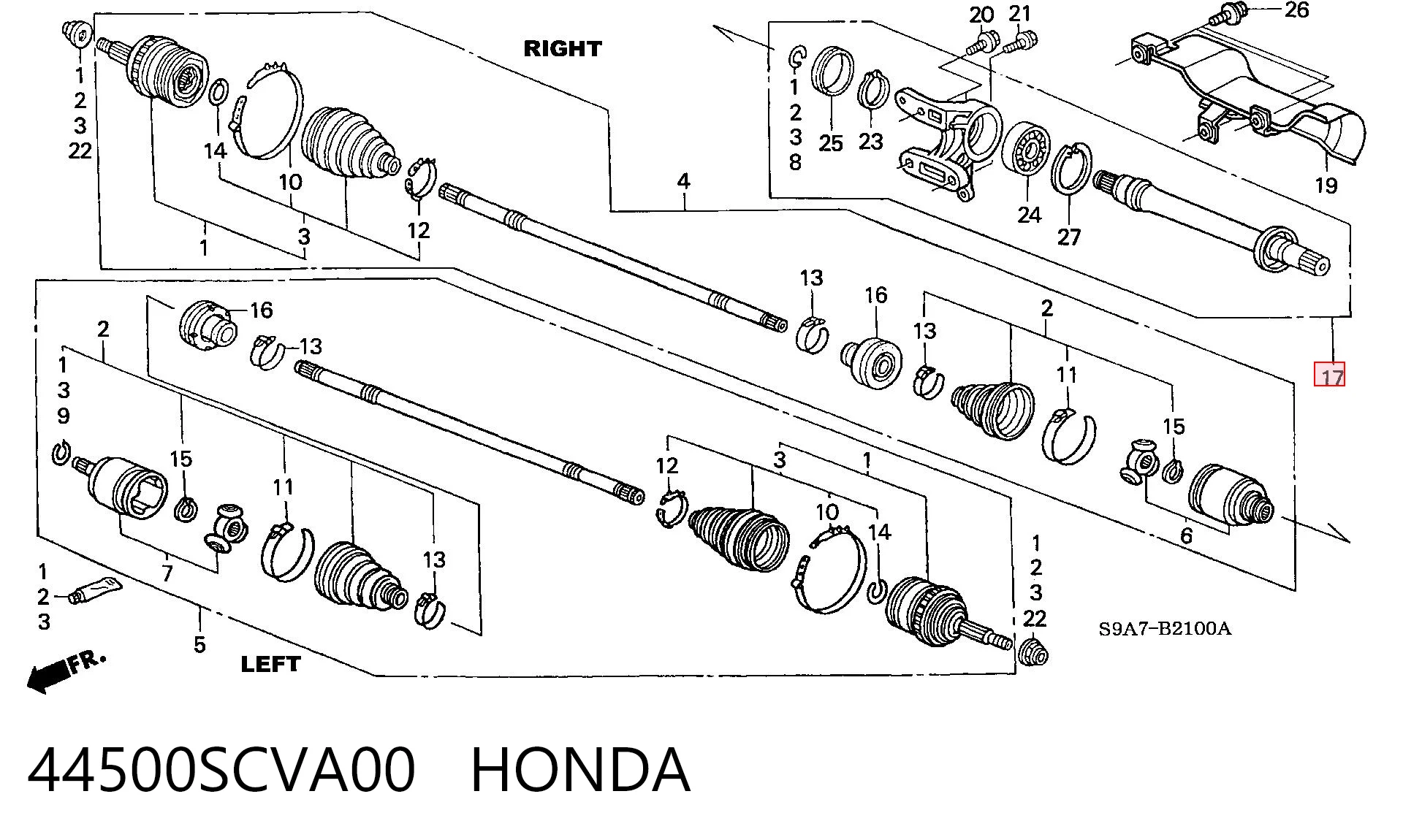 44500SCVA00 Honda Wał napędowy półosi pośredni