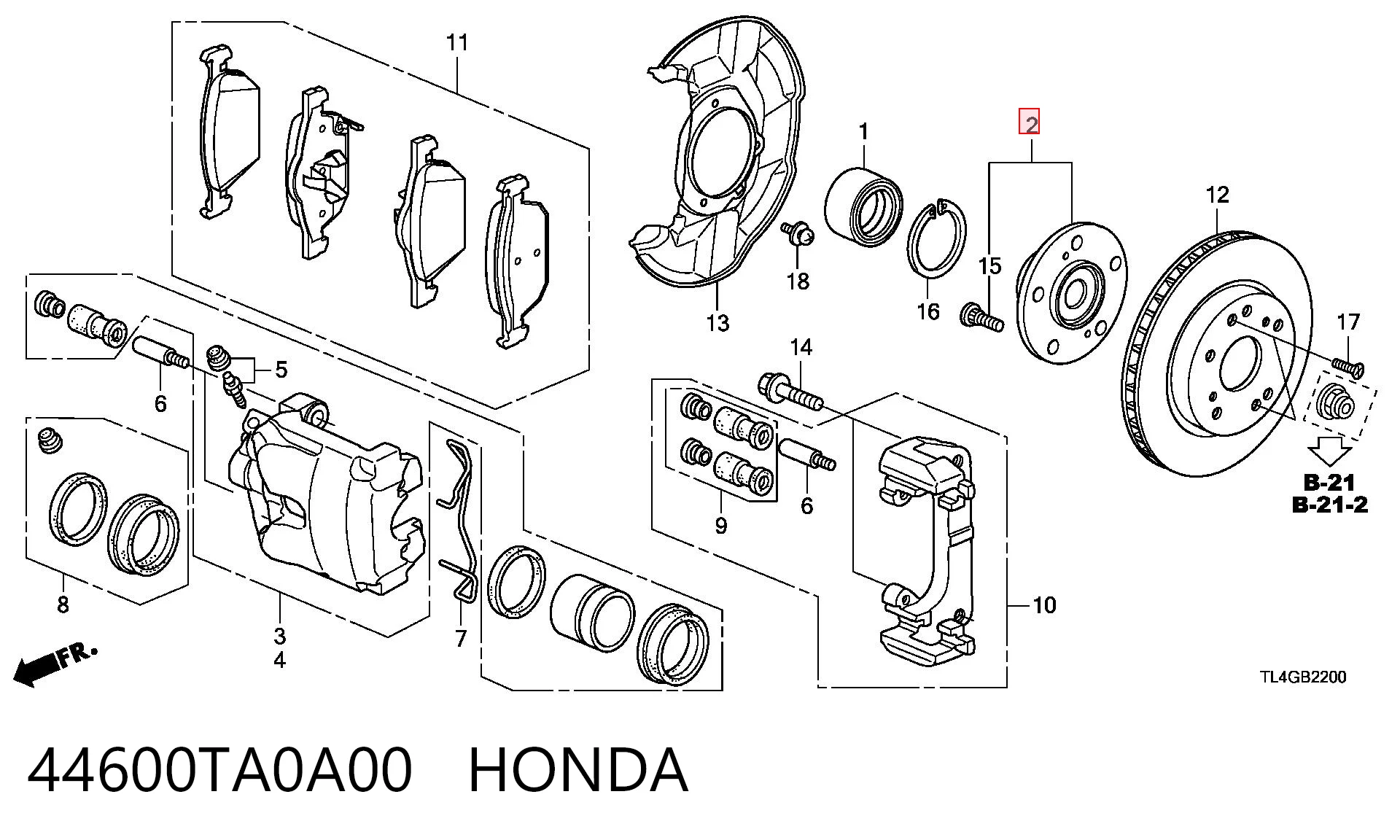 44600TA0A00 Honda Piasta przednia