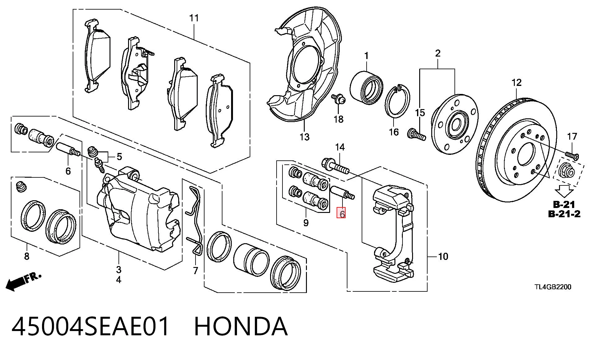 45004SEAE01 Honda Prowadnica zacisku przedniego
