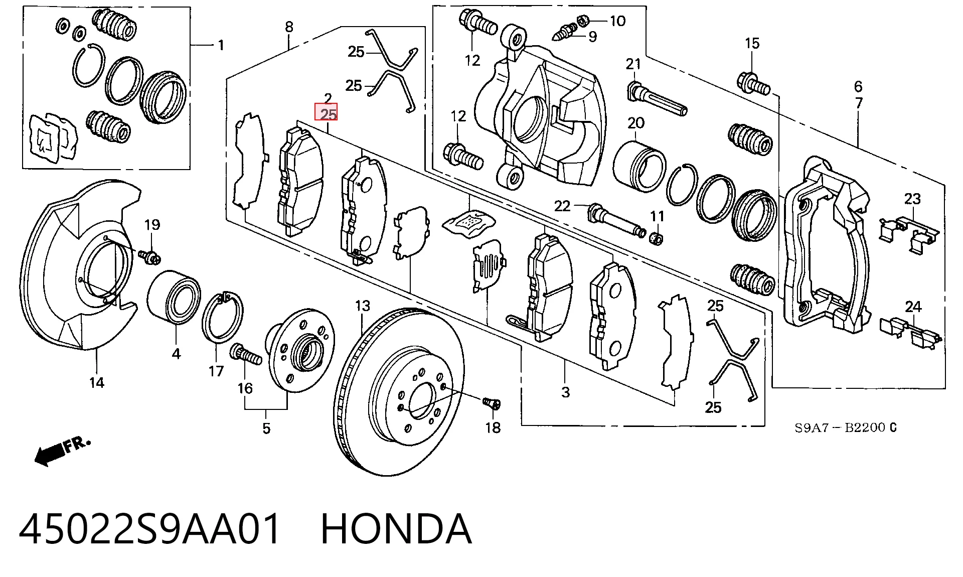 45022S9AA01 Honda Klocki hamulcowe przednie tarczowe