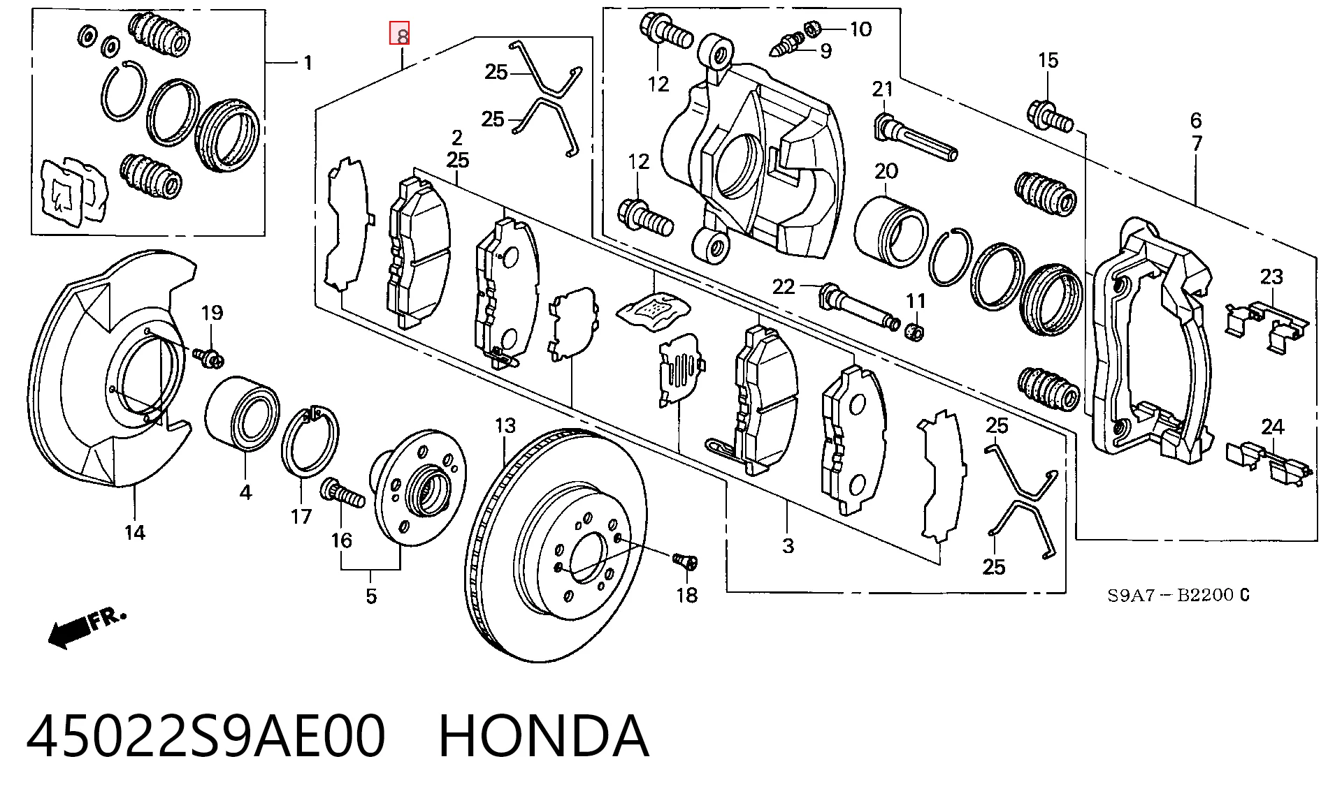45022S9AE00 Honda Klocki hamulcowe przednie tarczowe