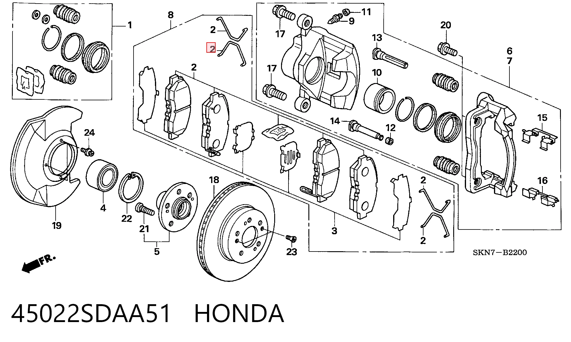 45022SDAA51 Honda Klocki hamulcowe przednie tarczowe