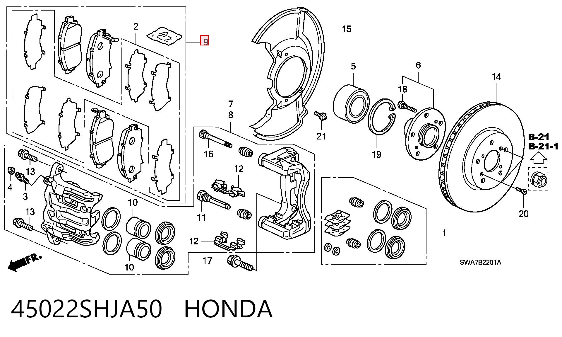 45022SHJA50 Honda Klocki hamulcowe przednie tarczowe