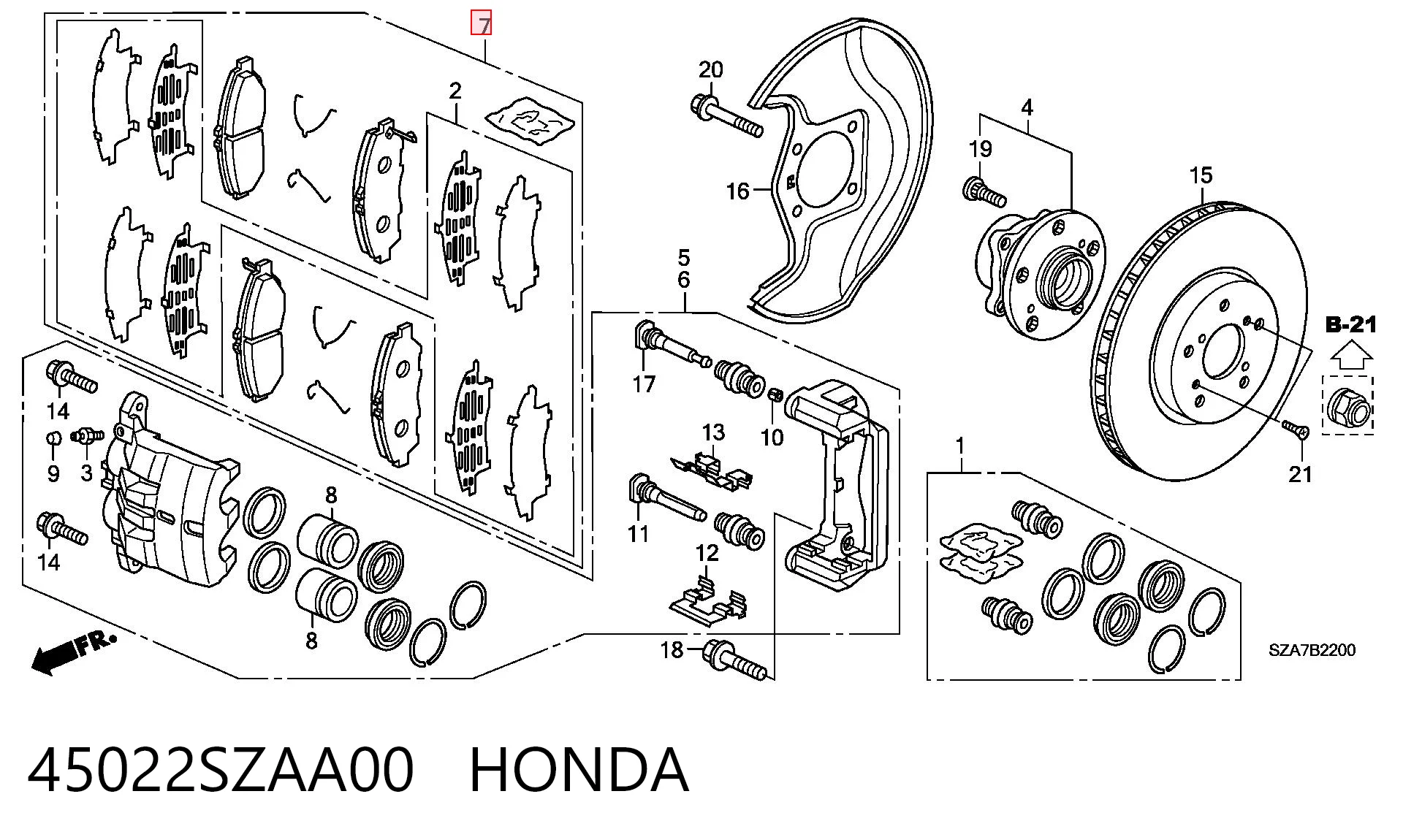 45022SZAA00 Honda Klocki hamulcowe przednie tarczowe