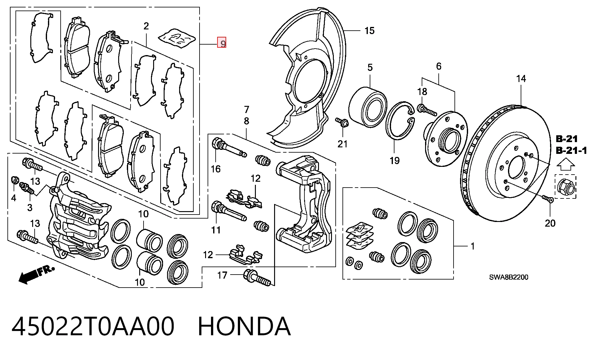 45022T0AA00 Honda Klocki hamulcowe przednie tarczowe