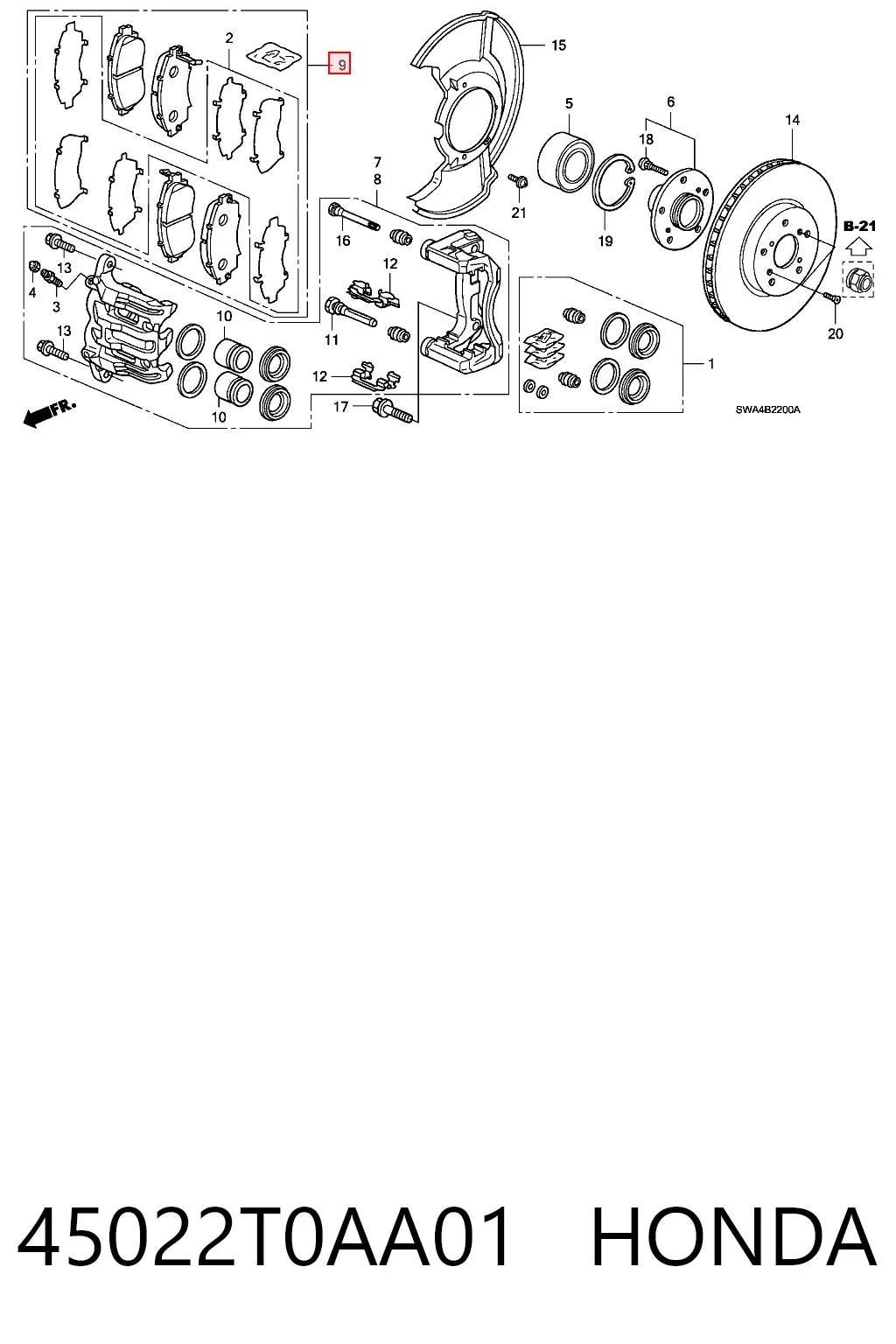 45022T0AA01 Honda Klocki hamulcowe przednie tarczowe