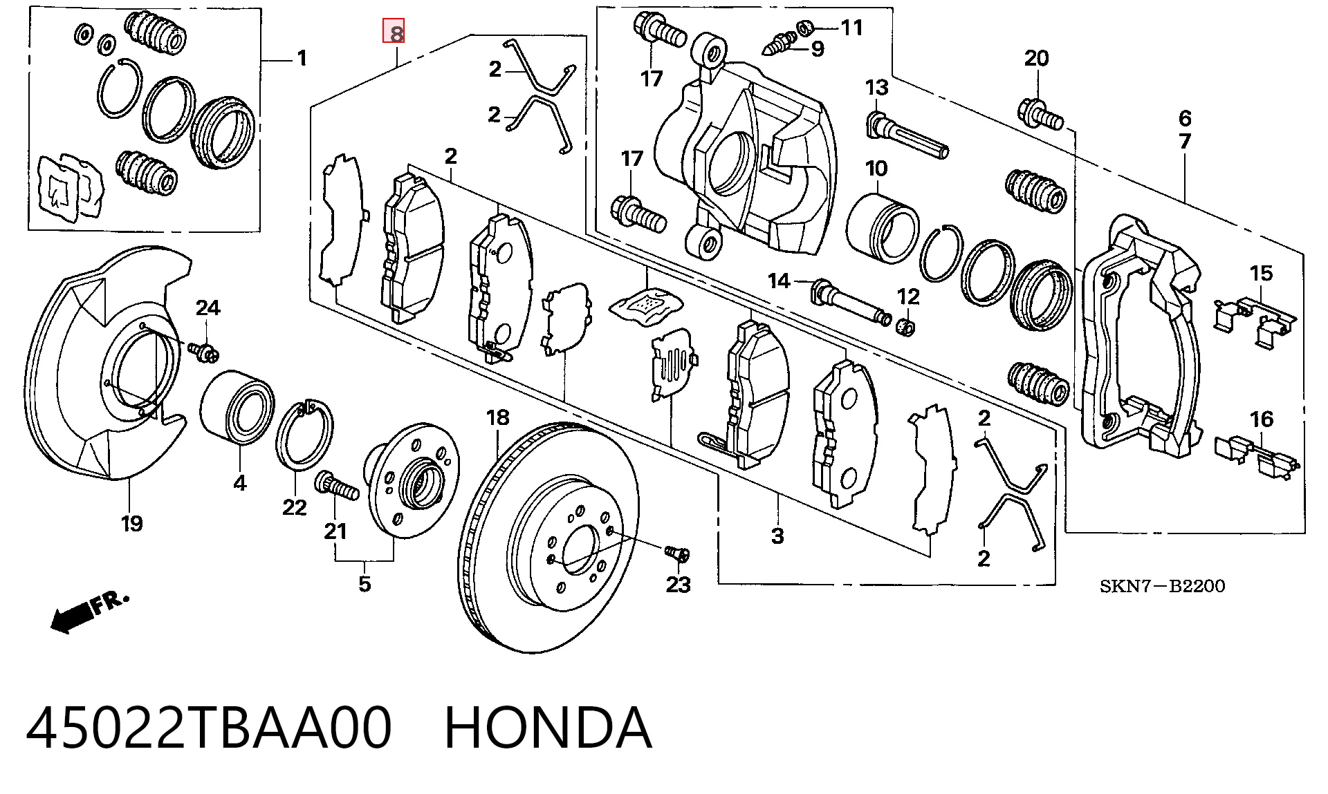 45022TBAA00 Honda Klocki hamulcowe przednie tarczowe