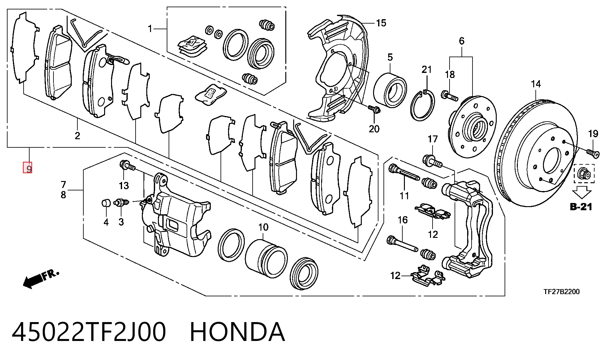 45022TF2J00 Honda Klocki hamulcowe przednie tarczowe