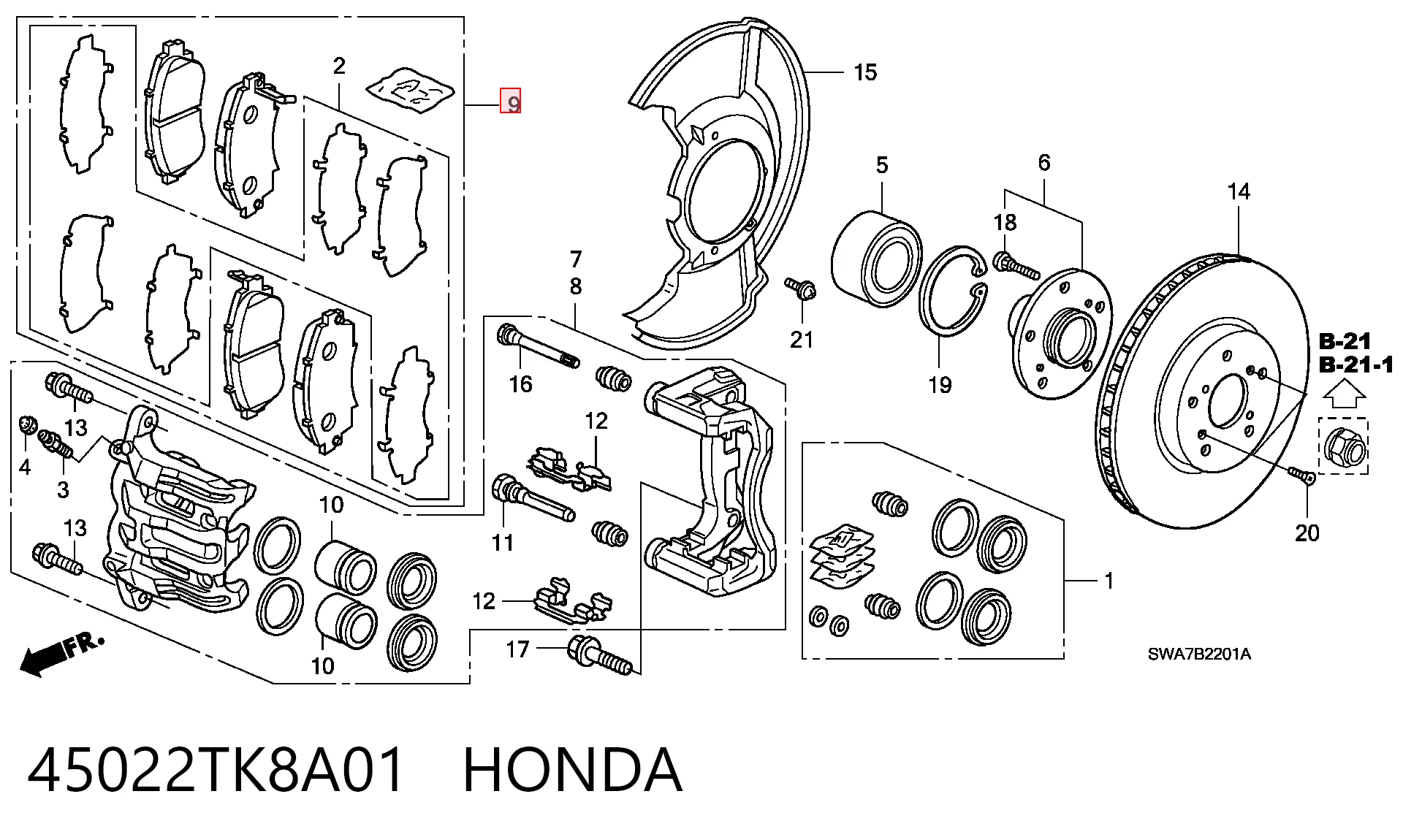 45022TK8A01 Honda Klocki hamulcowe przednie tarczowe