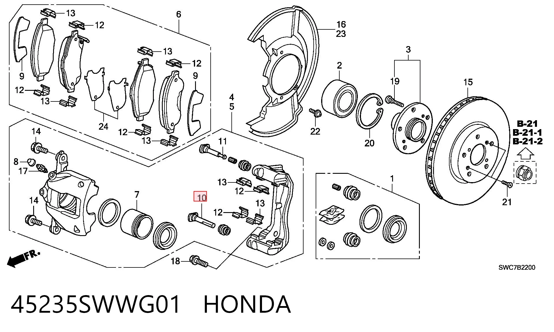 45235SWWG01 Honda Zestaw naprawczy zacisku hamulcowego przedniego