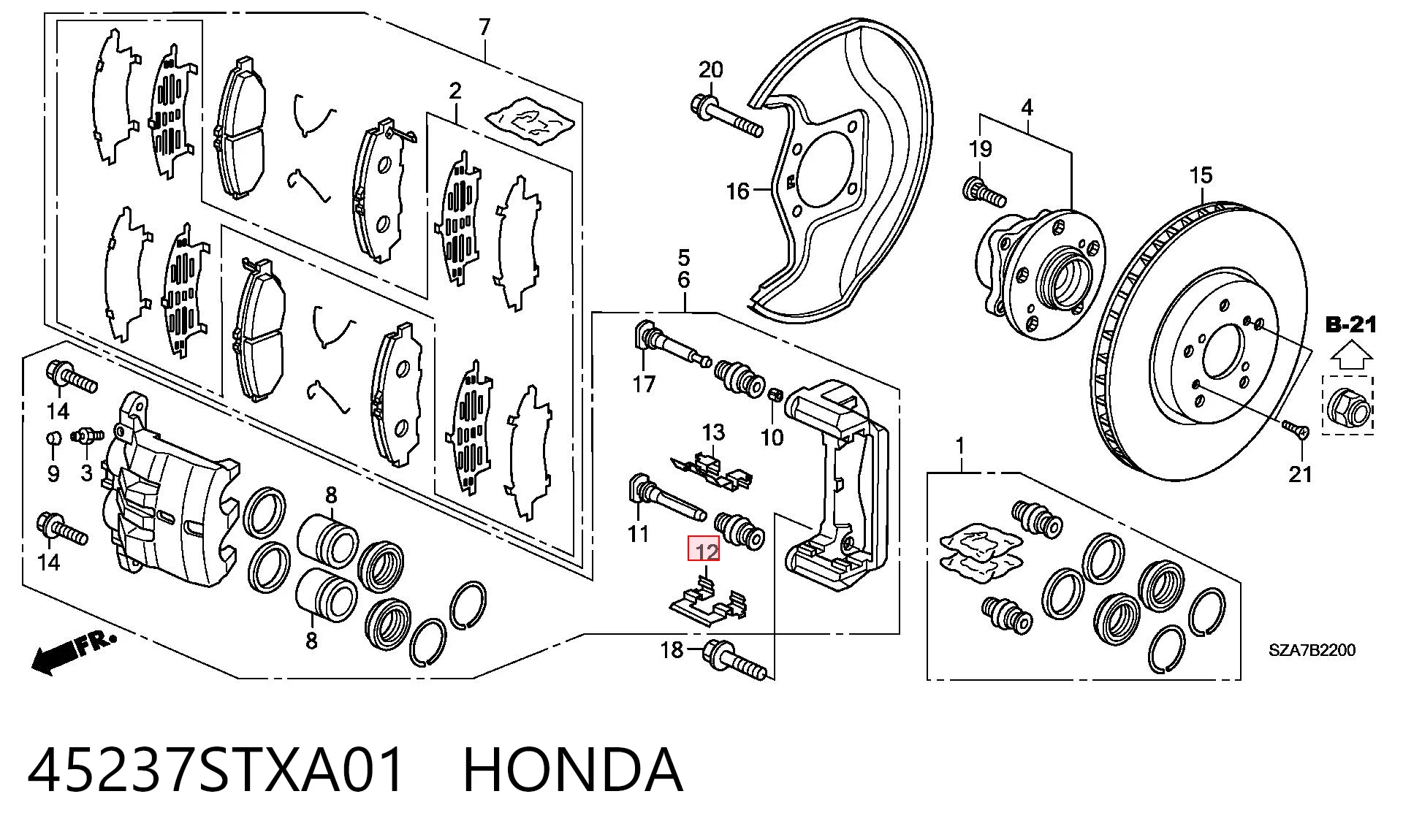 45237STXA01 Honda Jarzmo zacisku hamulcowego przedniego