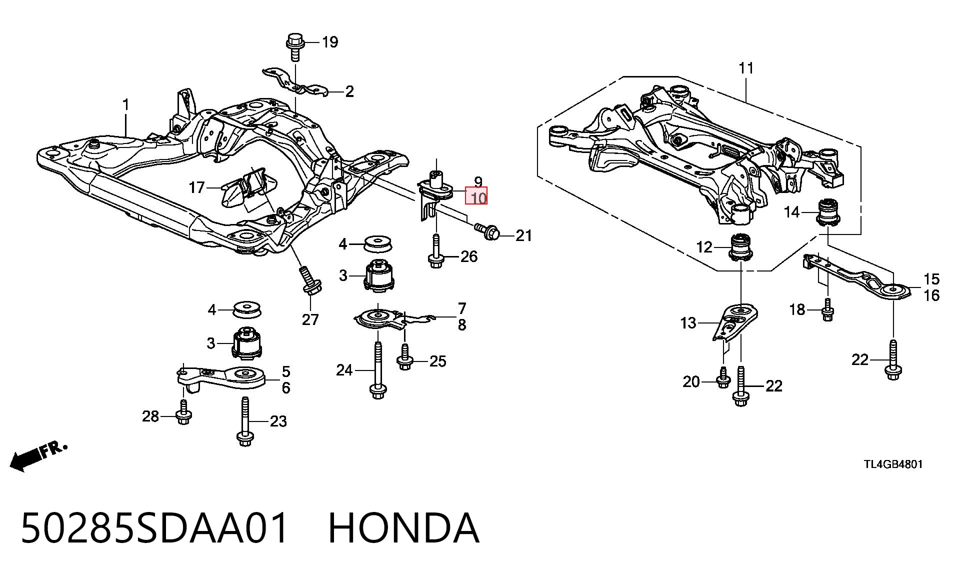 50285SDAA01 Honda Tuleja (poduszka) przedniej belki