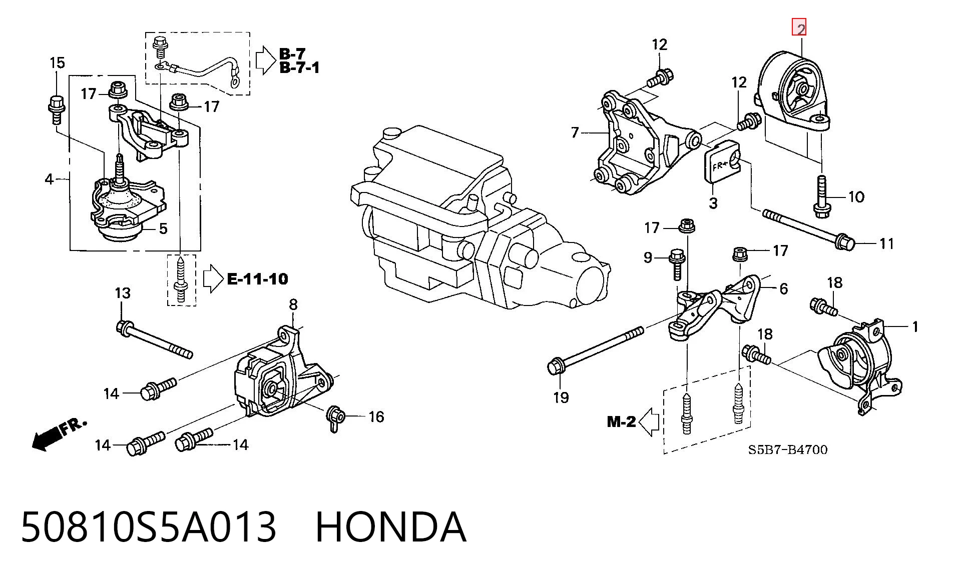 50810S5A013 Honda Poduszka (podpora) silnika tylna