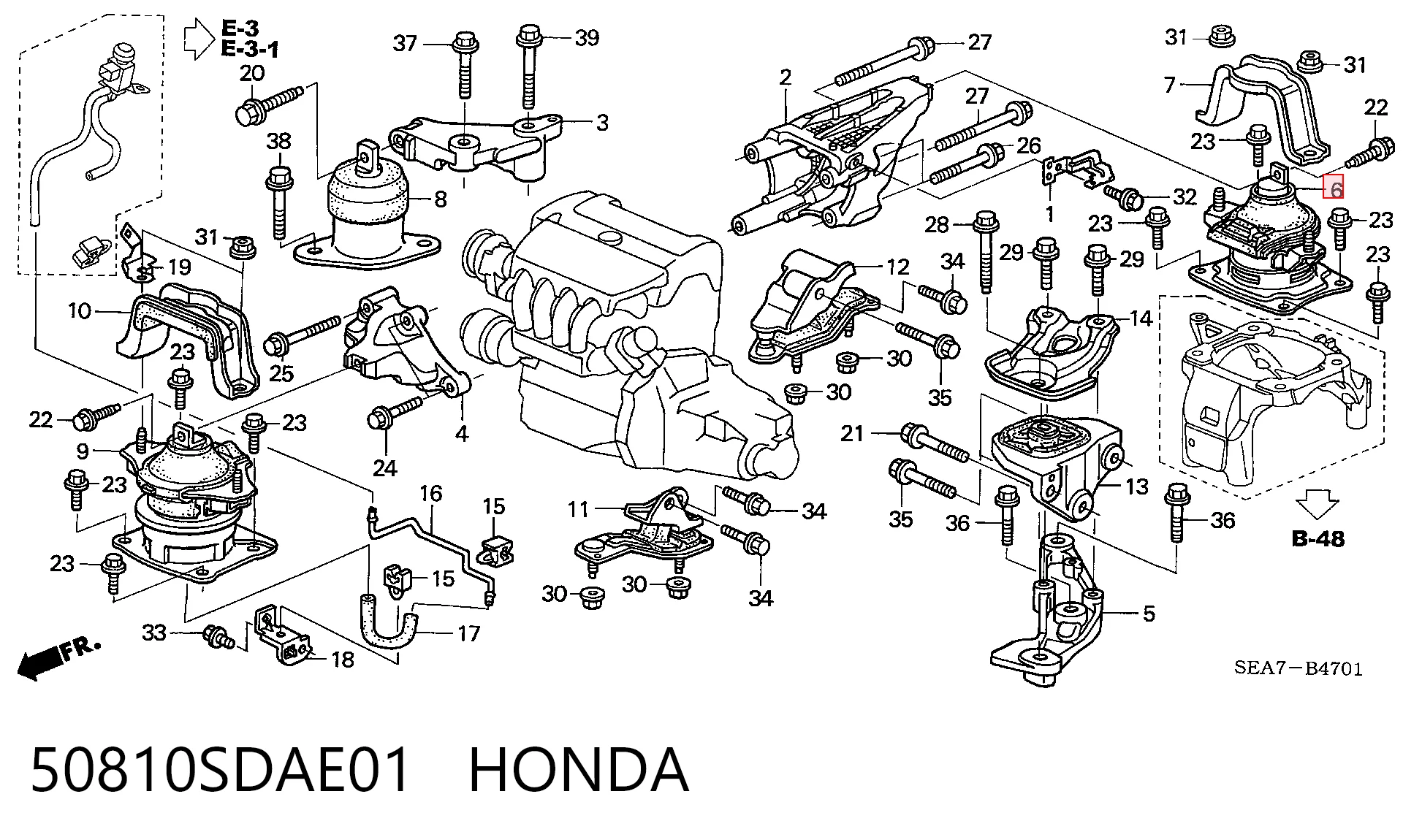 50810SDAE01 Honda Poduszka (podpora) silnika tylna