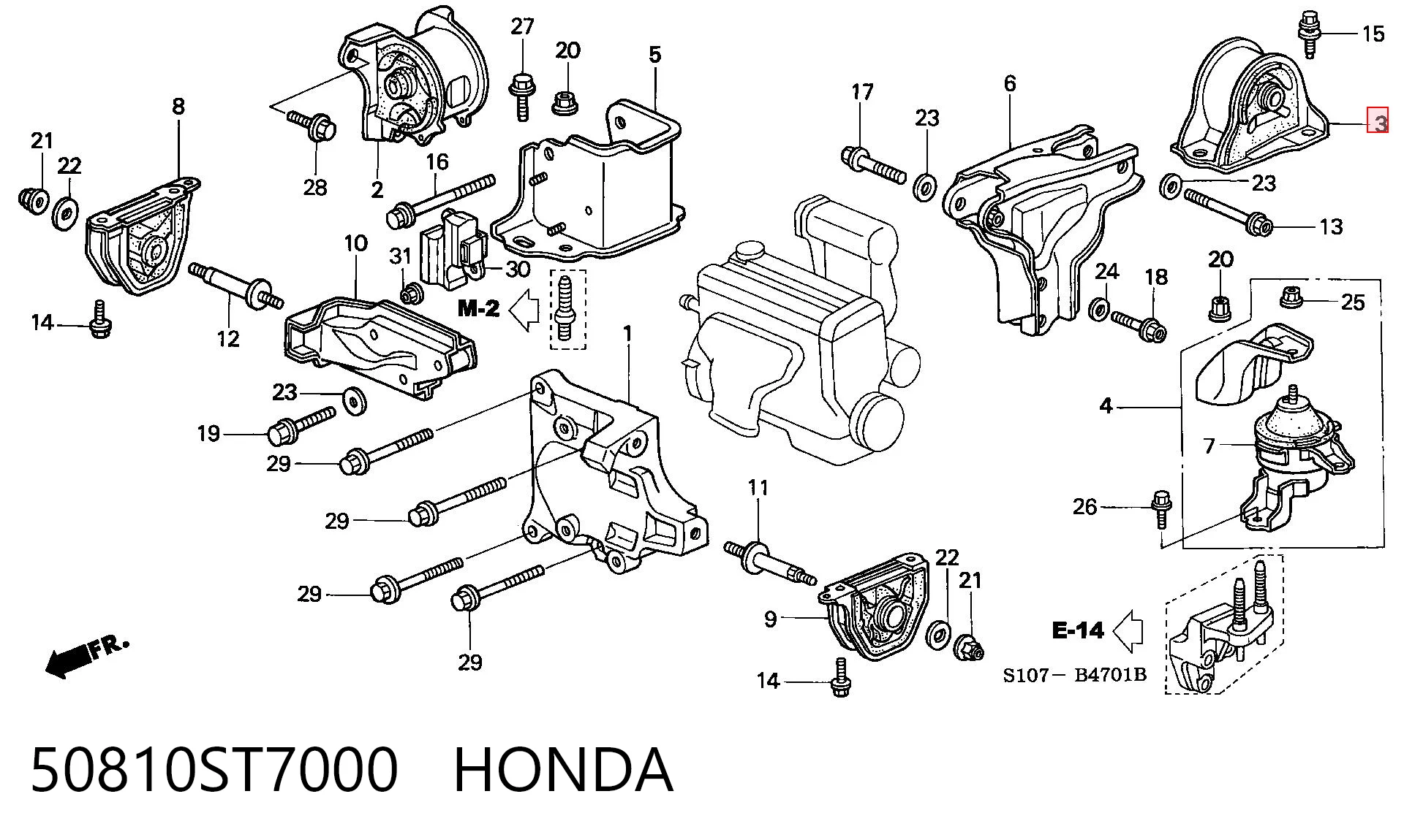 50810ST7000 Honda Poduszka (podpora) silnika tylna