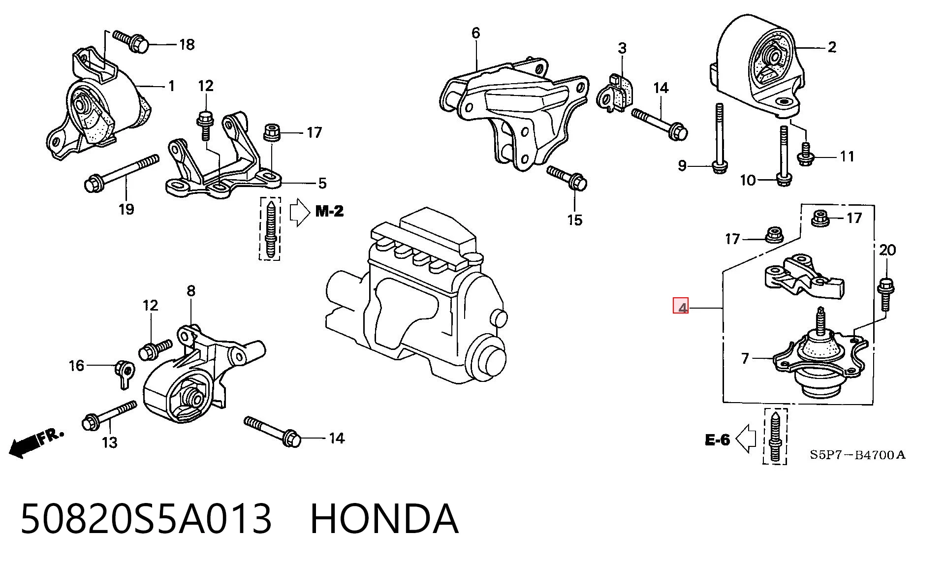 50820S5A013 Honda Poduszka (podpora) silnika lewa