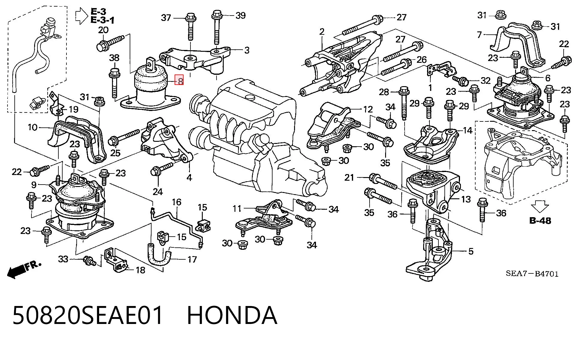 50820SEAE01 Honda Poduszka (podpora) silnika prawa