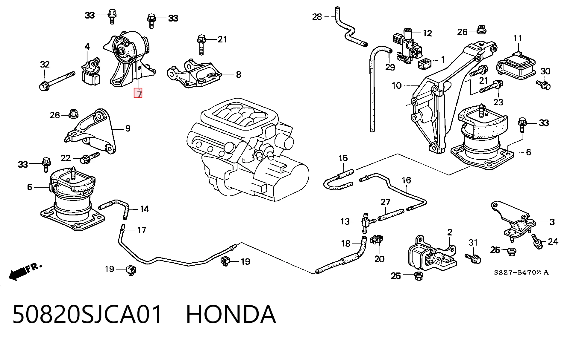 50820SJCA01 Honda Poduszka (podpora) silnika prawa