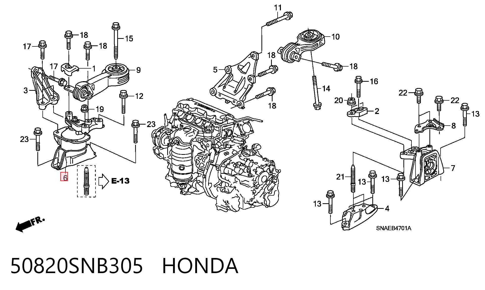 50820SNB305 Honda Poduszka (podpora) silnika prawa dolna