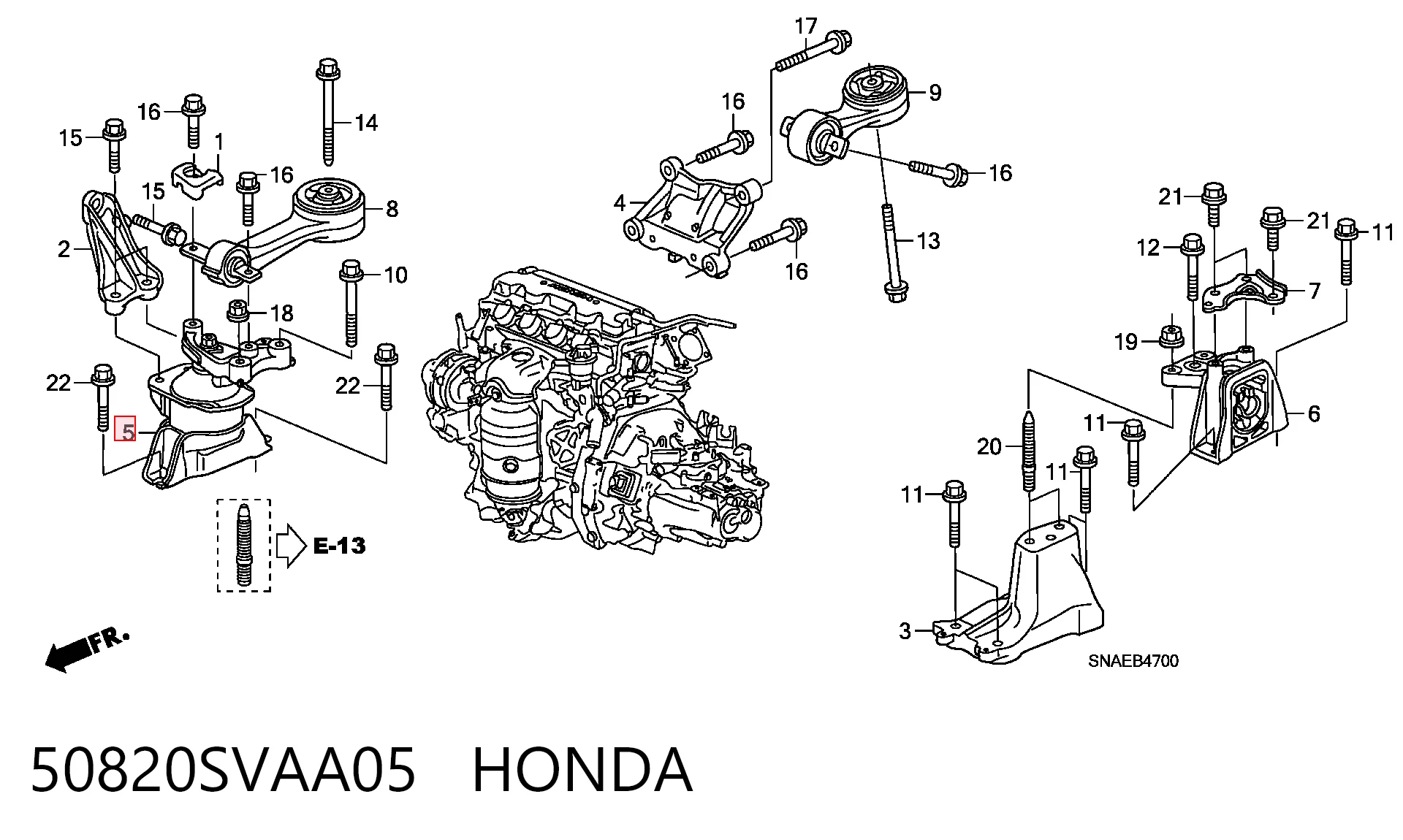 50820SVAA05 Honda Poduszka (podpora) silnika prawa dolna