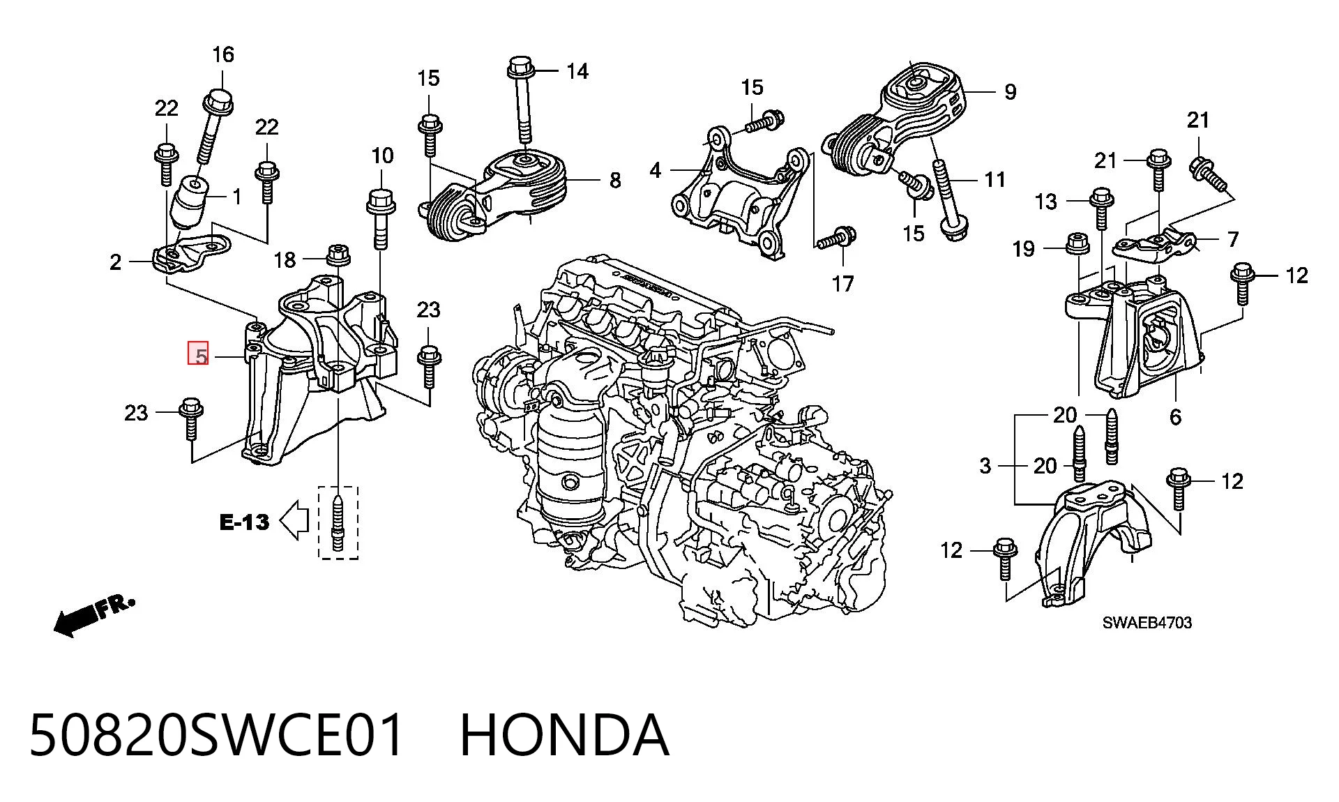 50820SWCE01 Honda Poduszka (podpora) silnika prawa dolna