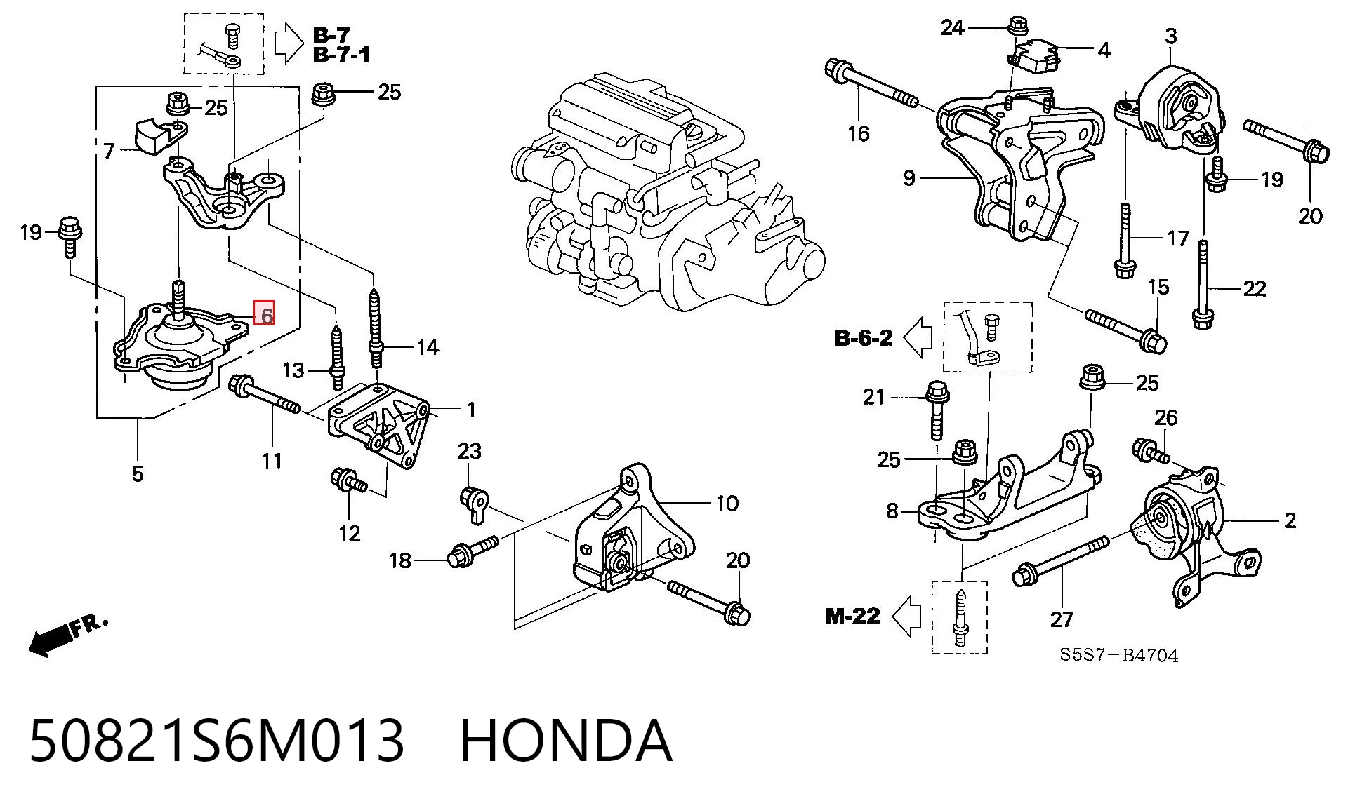 50821S6M013 Honda Poduszka (podpora) silnika prawa
