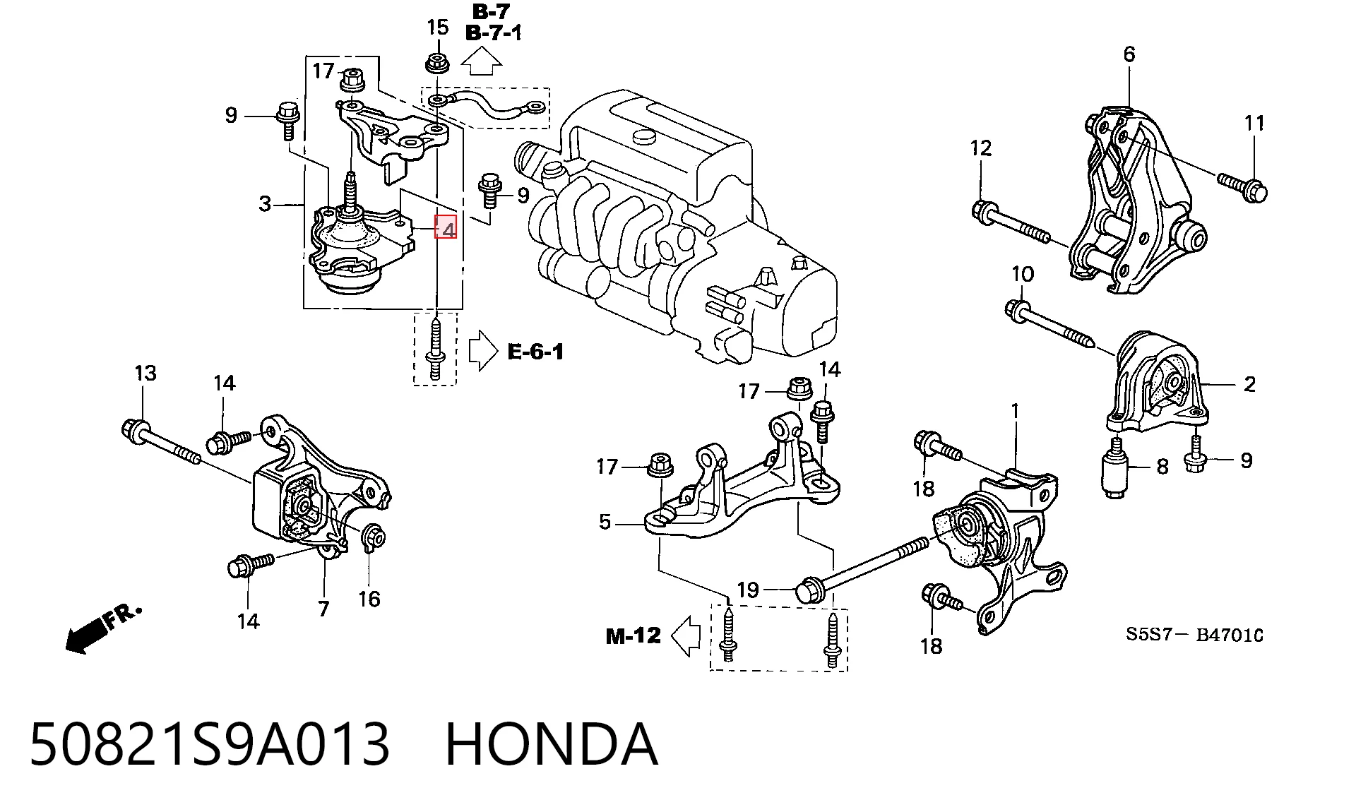 50821S9A013 Honda Poduszka (podpora) silnika prawa