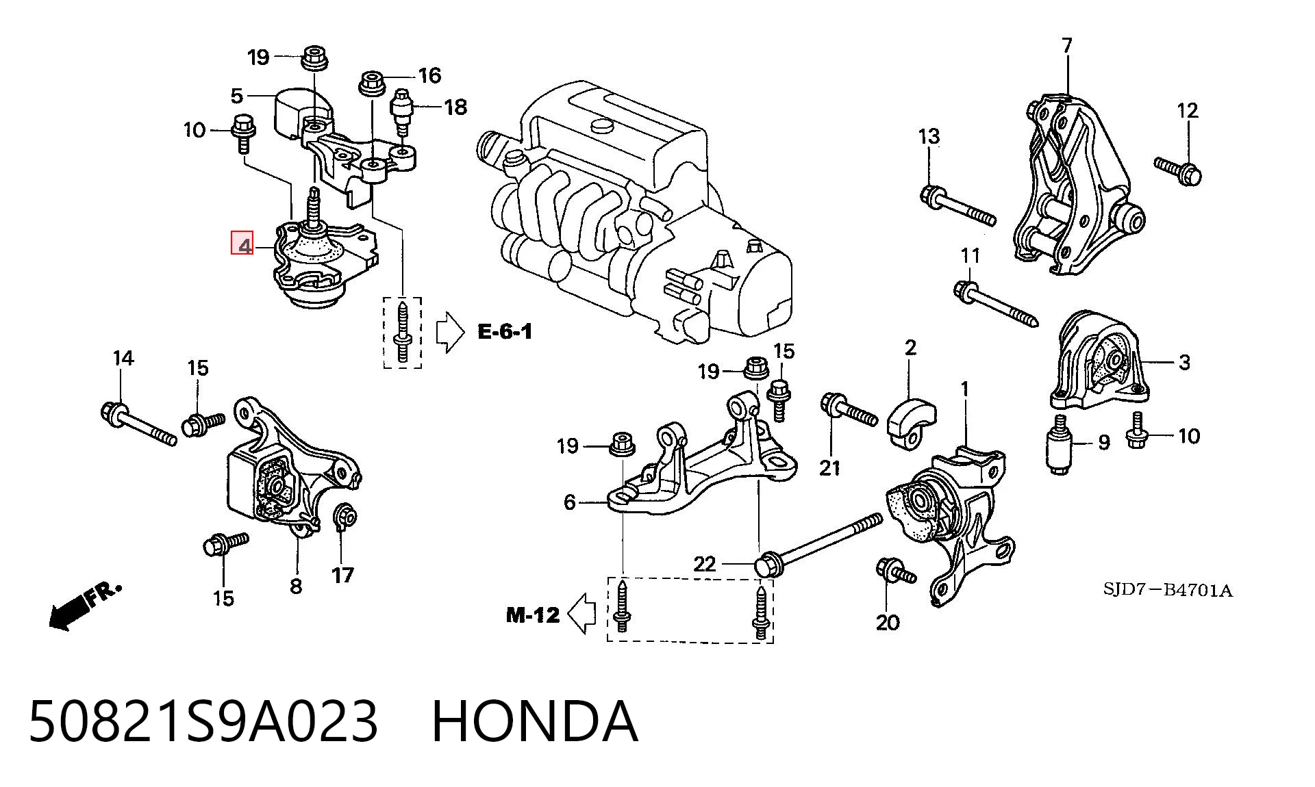 50821S9A023 Honda Poduszka (podpora) silnika prawa