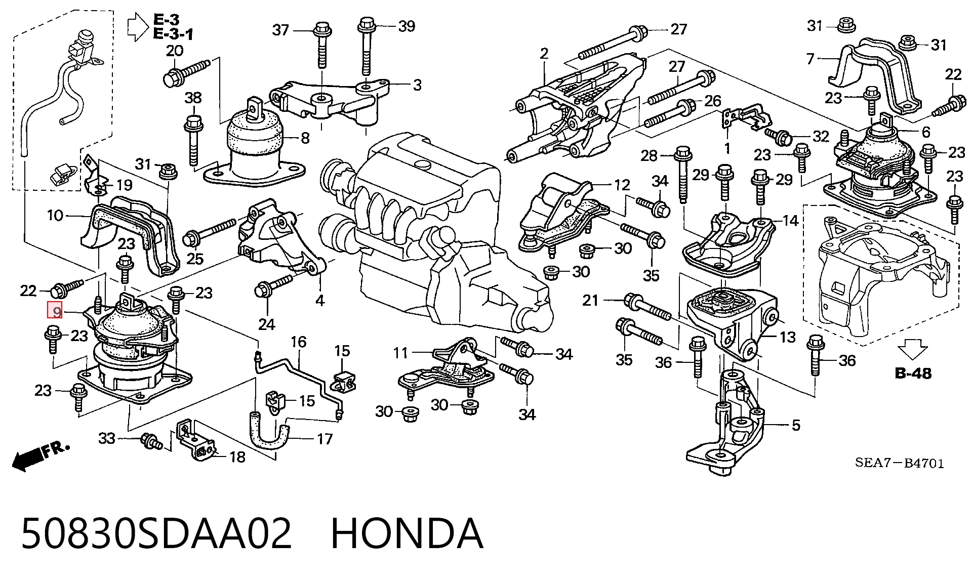 50830SDAA02 Honda Poduszka (podpora) silnika przednia