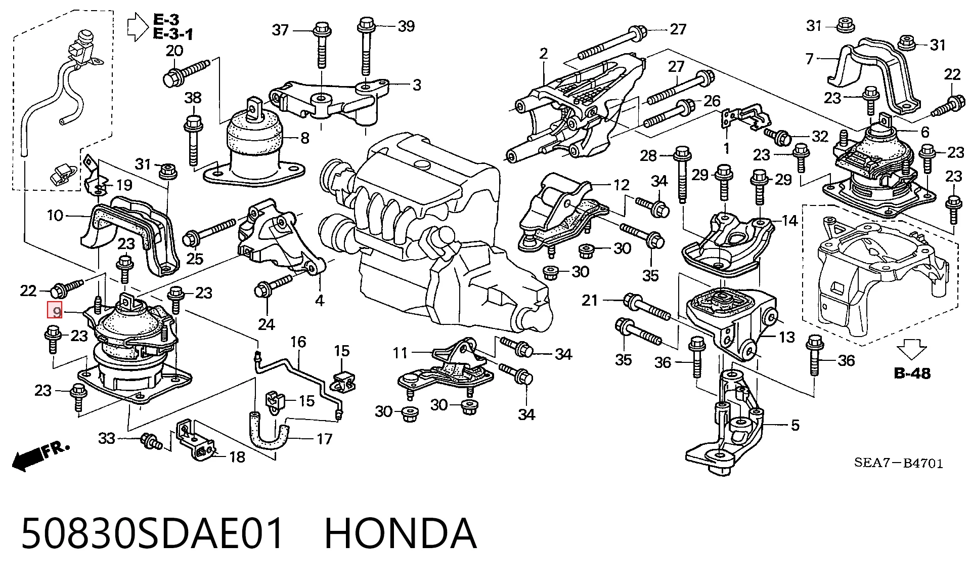 50830SDAE01 Honda Poduszka (podpora) silnika przednia