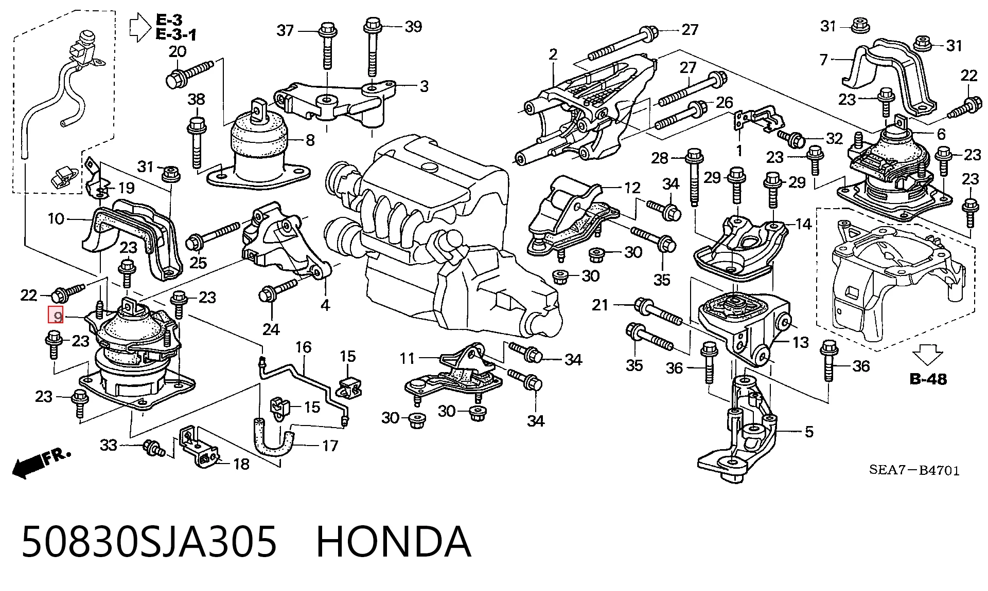 50830SJA305 Honda Poduszka (podpora) silnika przednia