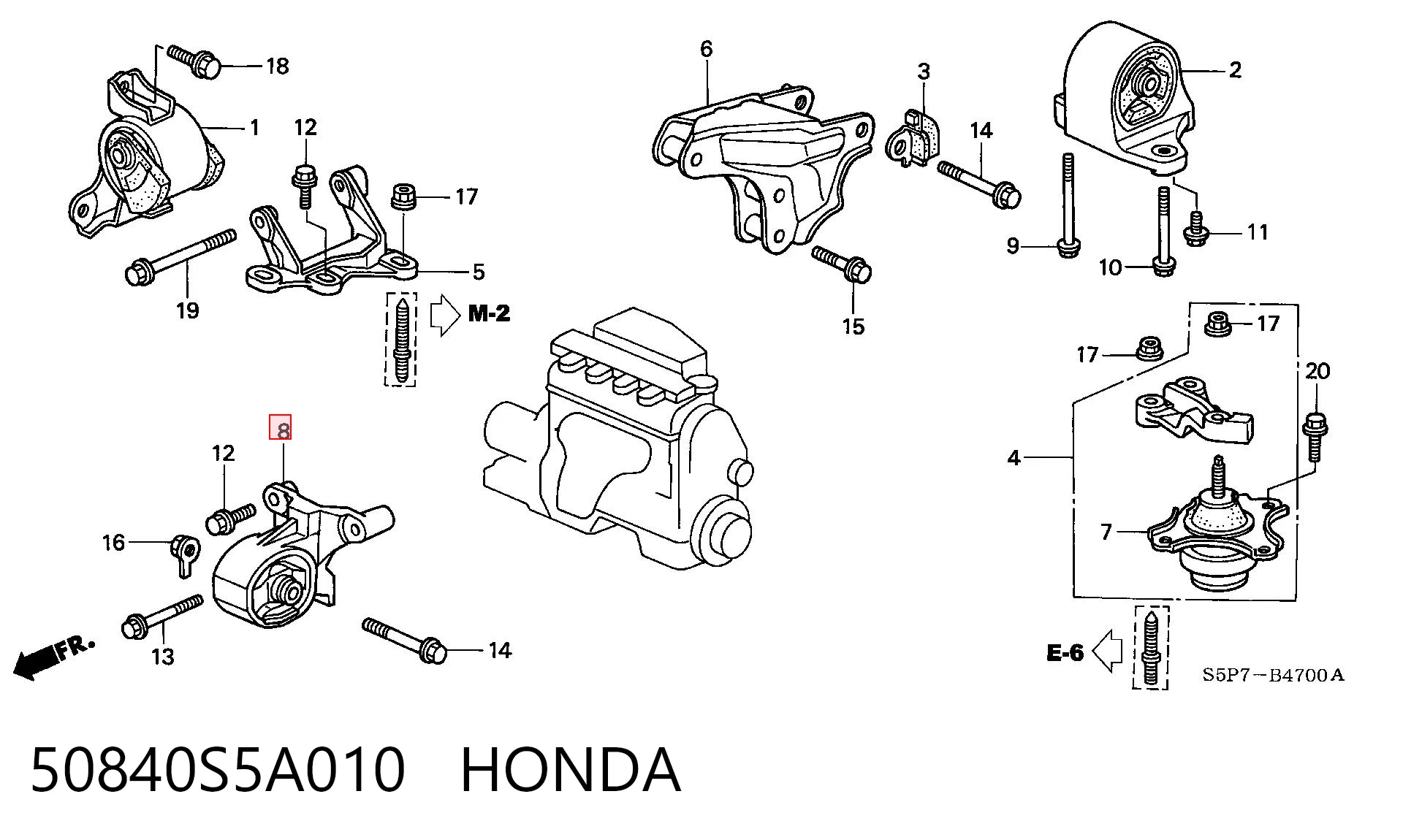 50840S5A010 Honda Poduszka (podpora) silnika prawa
